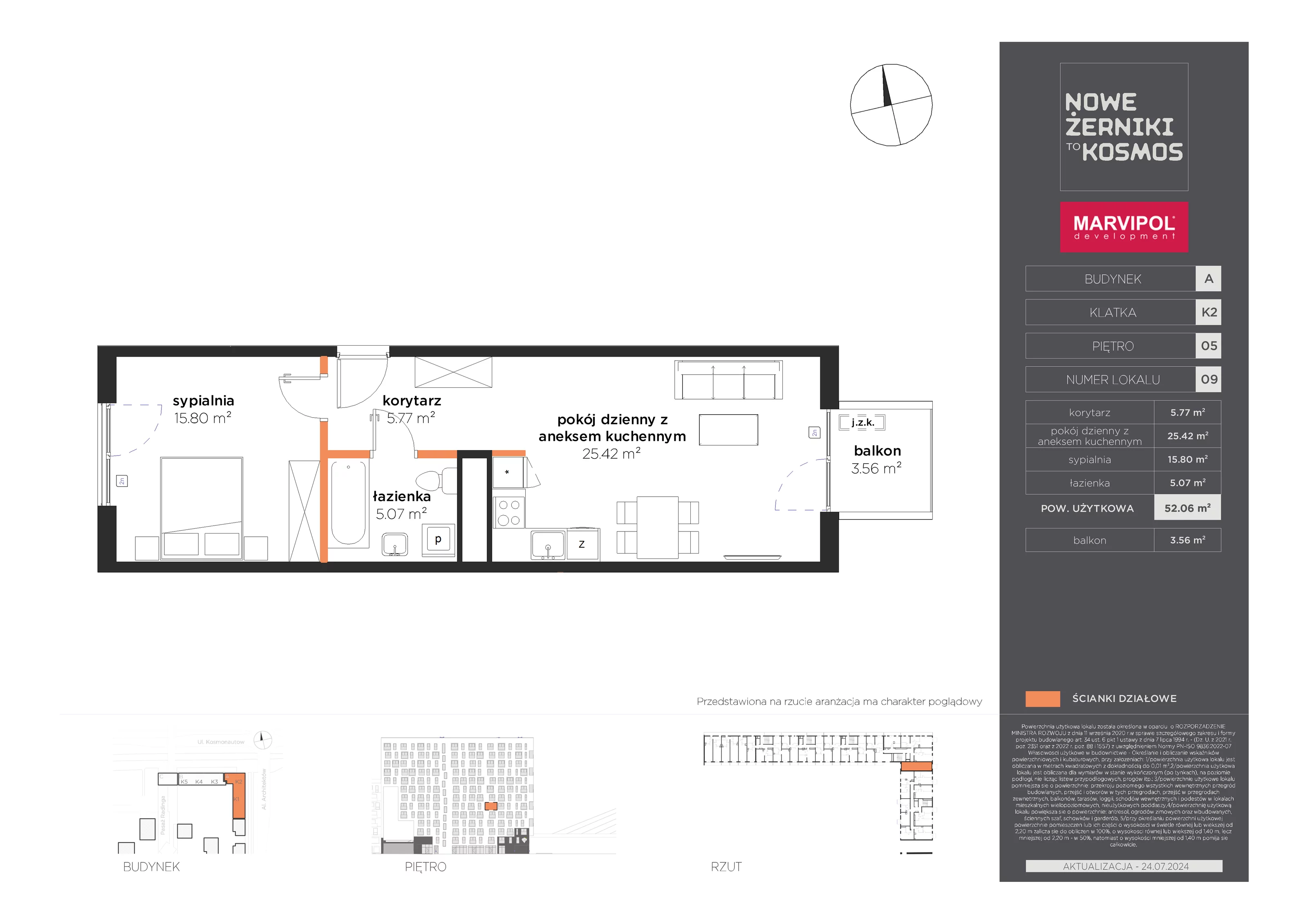 Mieszkanie 52,06 m², piętro 5, oferta nr A-05-09-K2, Nowe Żerniki to KOSMOS, Wrocław, Żerniki, ul. Kosmonautów / al. Architektów