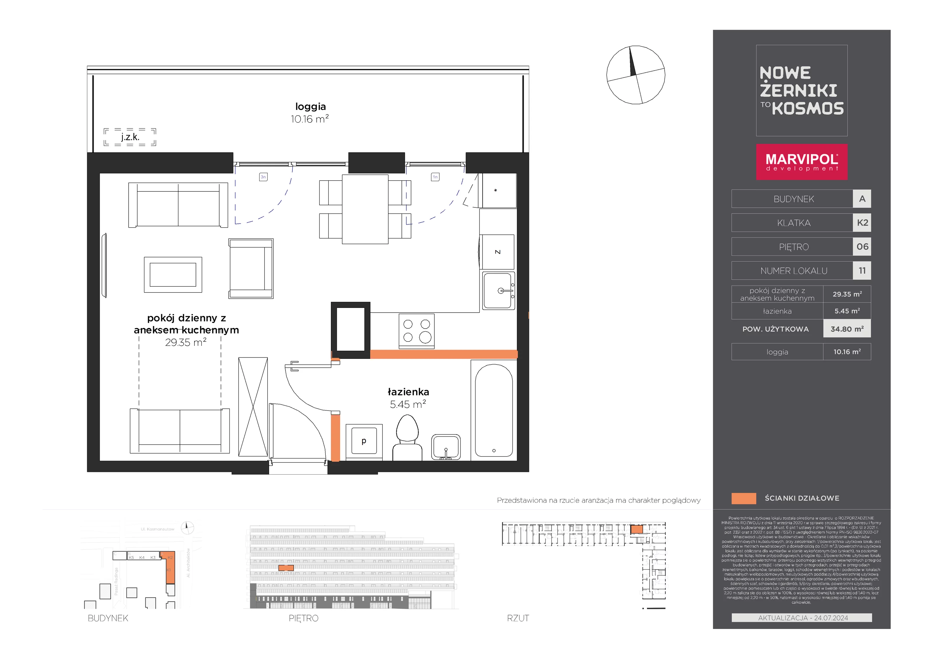 Mieszkanie 34,80 m², piętro 6, oferta nr A-06-11-K2, Nowe Żerniki to KOSMOS, Wrocław, Żerniki, ul. Kosmonautów / al. Architektów