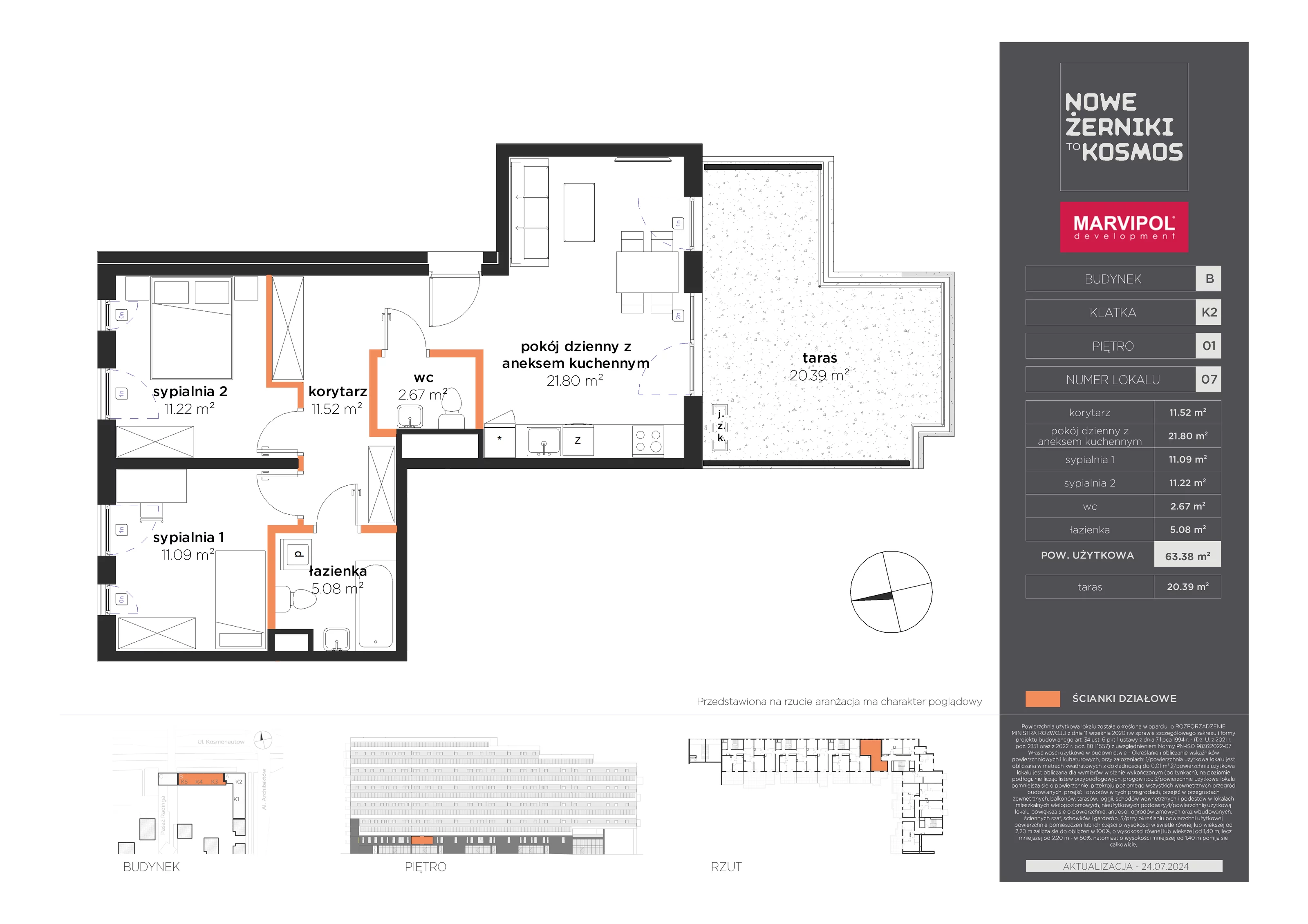 Mieszkanie 63,38 m², piętro 1, oferta nr AB-01-07-K2, Nowe Żerniki to KOSMOS, Wrocław, Żerniki, ul. Kosmonautów / al. Architektów