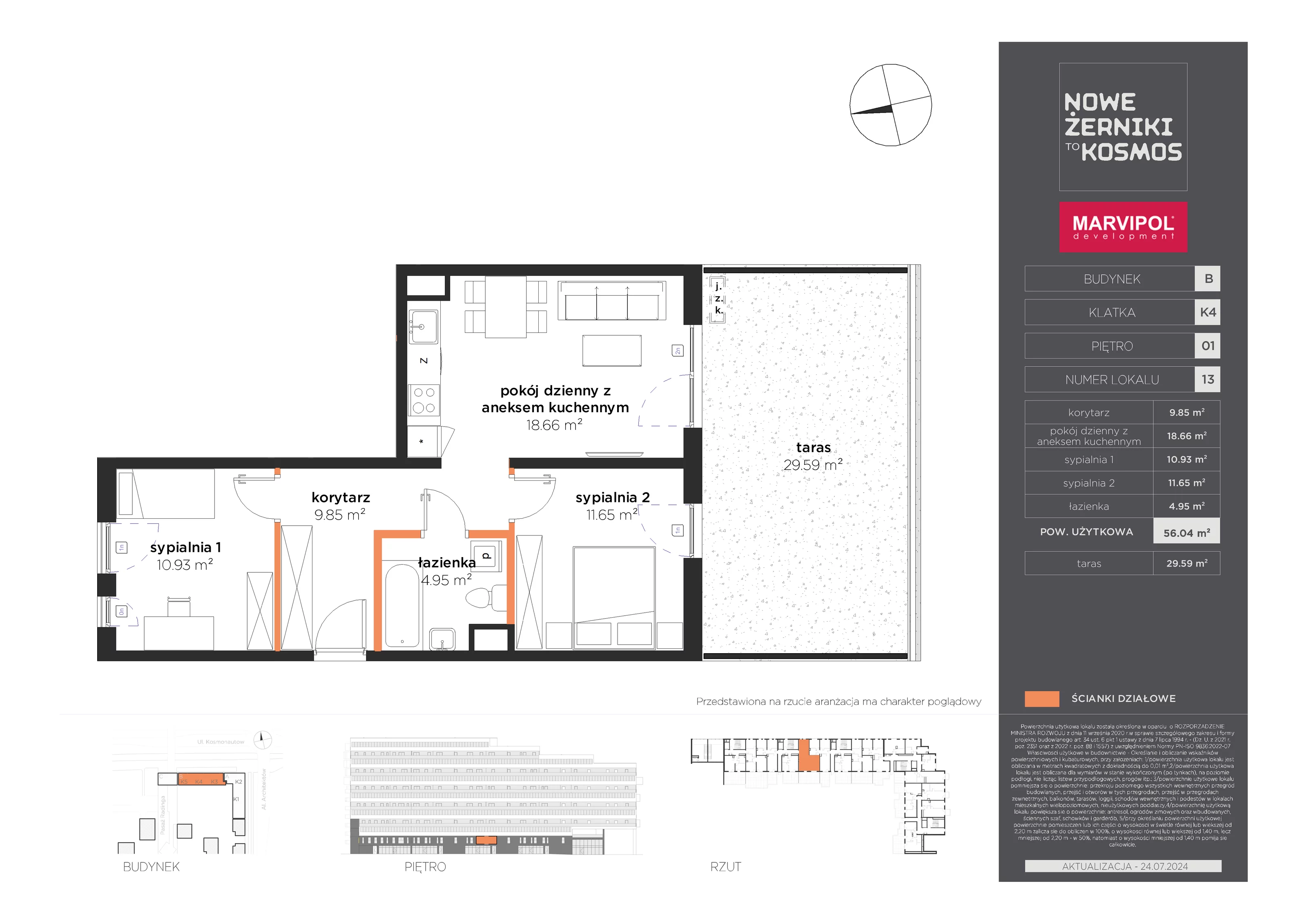 Mieszkanie 56,04 m², piętro 1, oferta nr B-01-13-K4, Nowe Żerniki to KOSMOS, Wrocław, Żerniki, ul. Kosmonautów / al. Architektów-idx