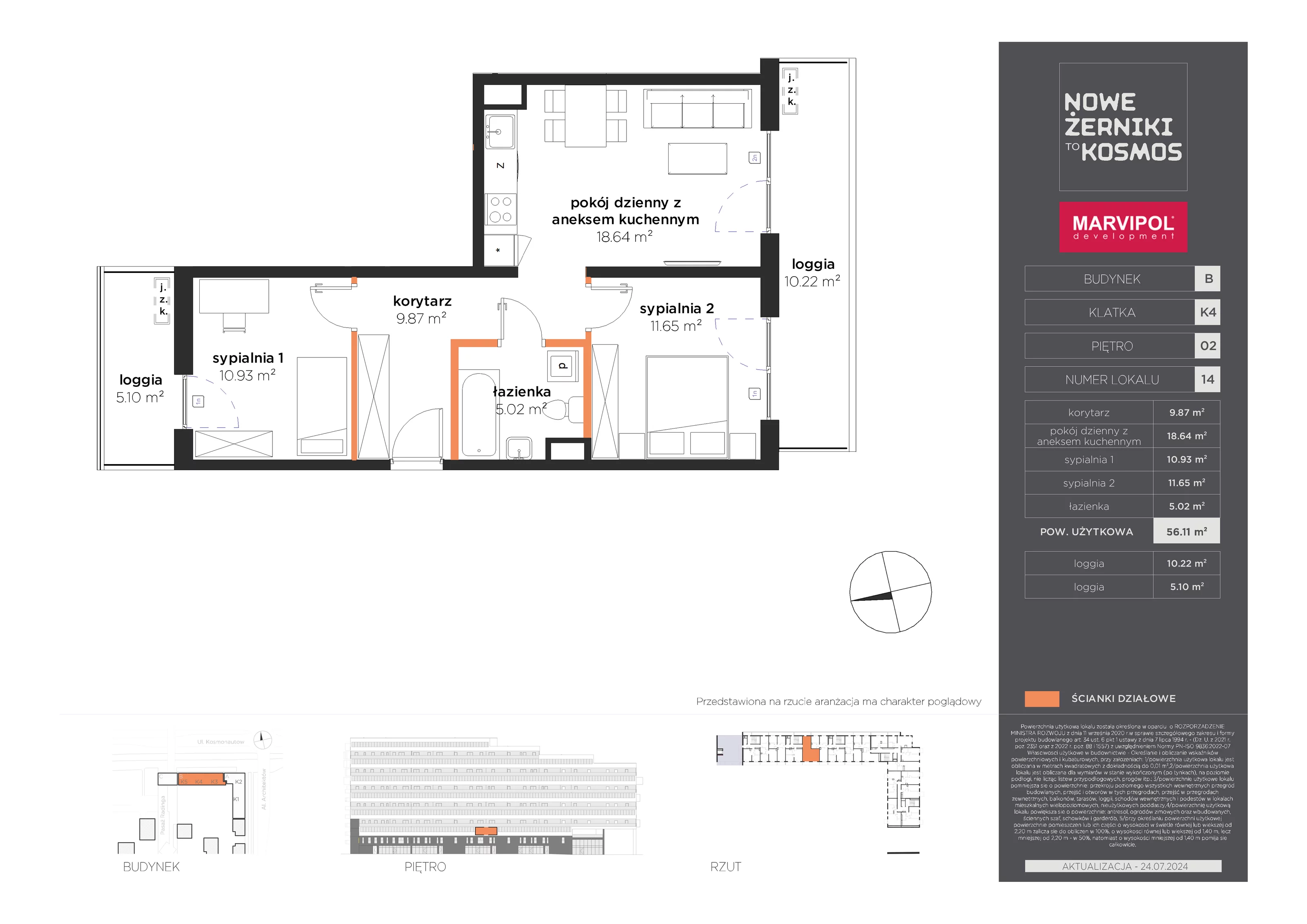 Mieszkanie 56,11 m², piętro 2, oferta nr B-02-14-K4, Nowe Żerniki to KOSMOS, Wrocław, Żerniki, ul. Kosmonautów / al. Architektów