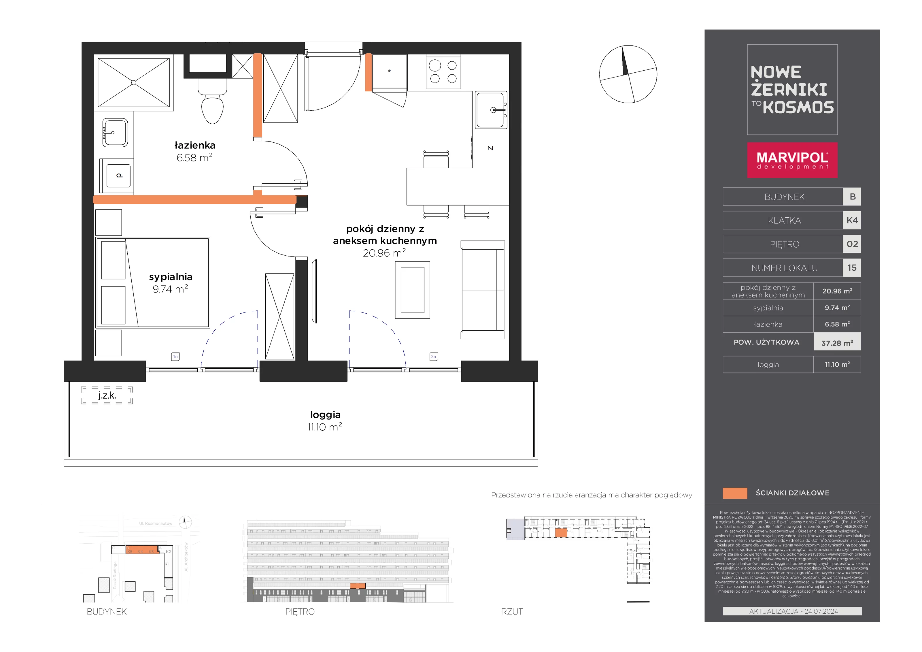 Mieszkanie 37,28 m², piętro 2, oferta nr B-02-15-K4, Nowe Żerniki to KOSMOS, Wrocław, Żerniki, ul. Kosmonautów / al. Architektów