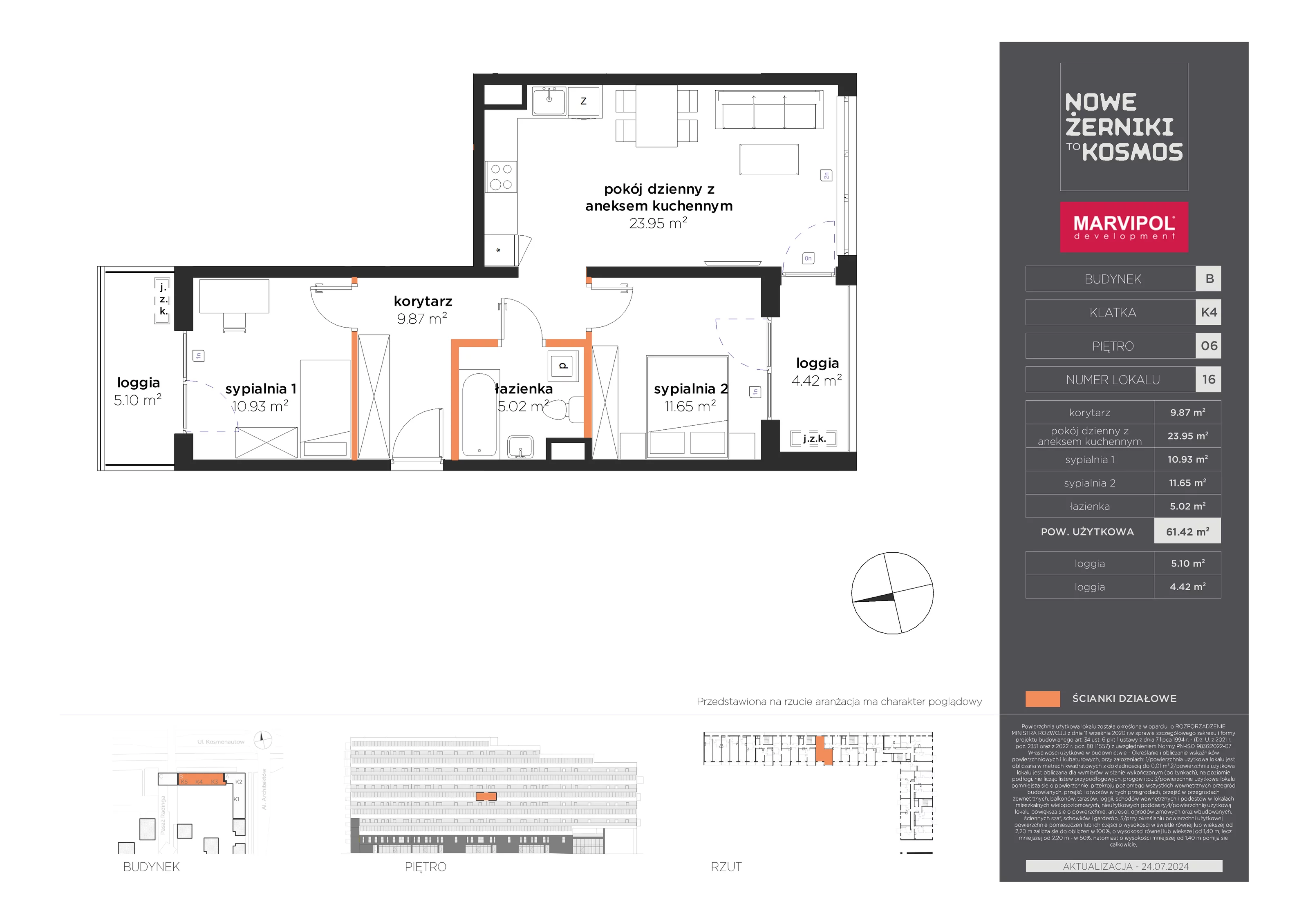 Mieszkanie 61,42 m², piętro 6, oferta nr B-06-16-K4, Nowe Żerniki to KOSMOS, Wrocław, Żerniki, ul. Kosmonautów / al. Architektów