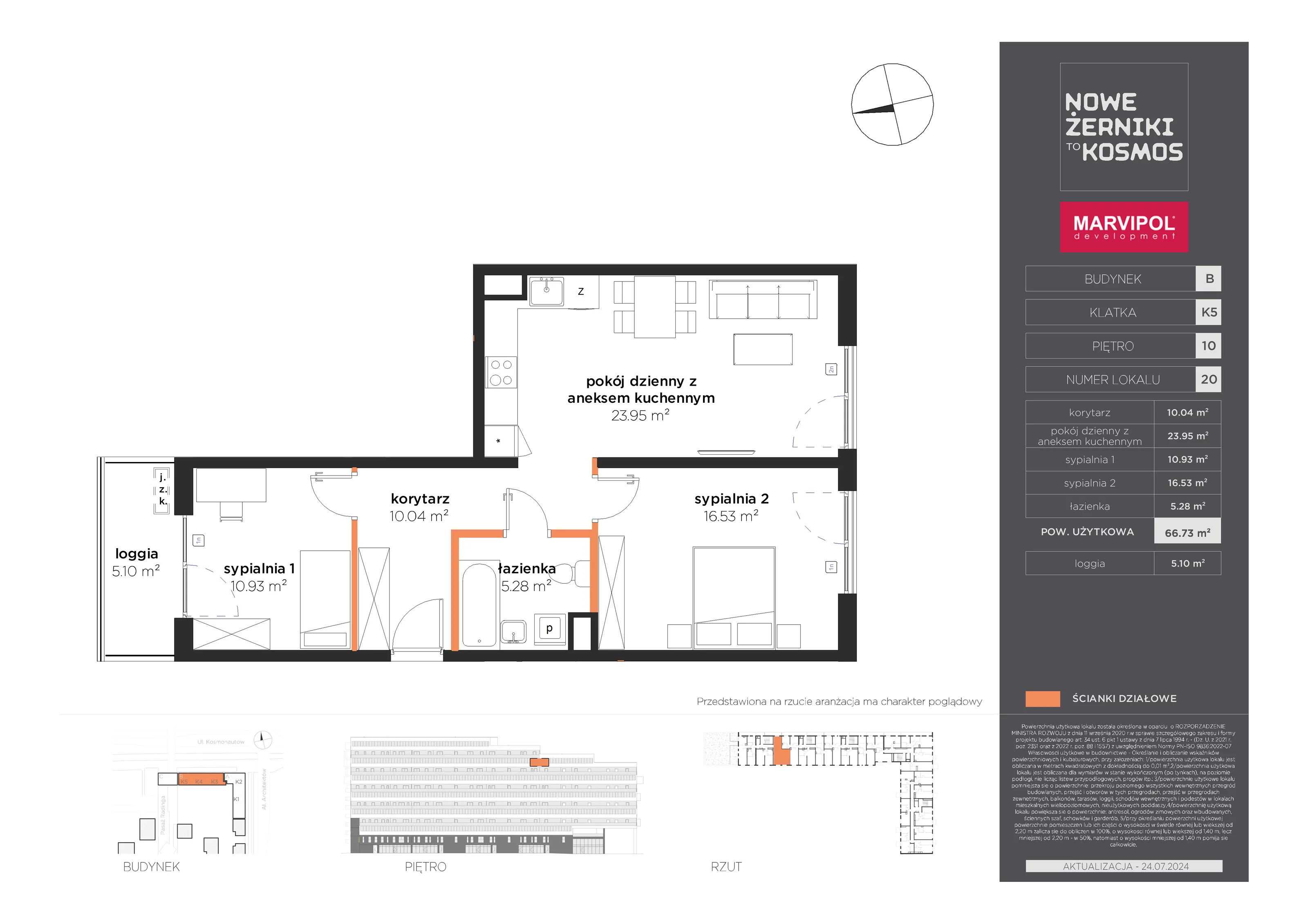 Mieszkanie 66,73 m², piętro 10, oferta nr B-10-20-K5, Nowe Żerniki to KOSMOS, Wrocław, Żerniki, ul. Kosmonautów / al. Architektów