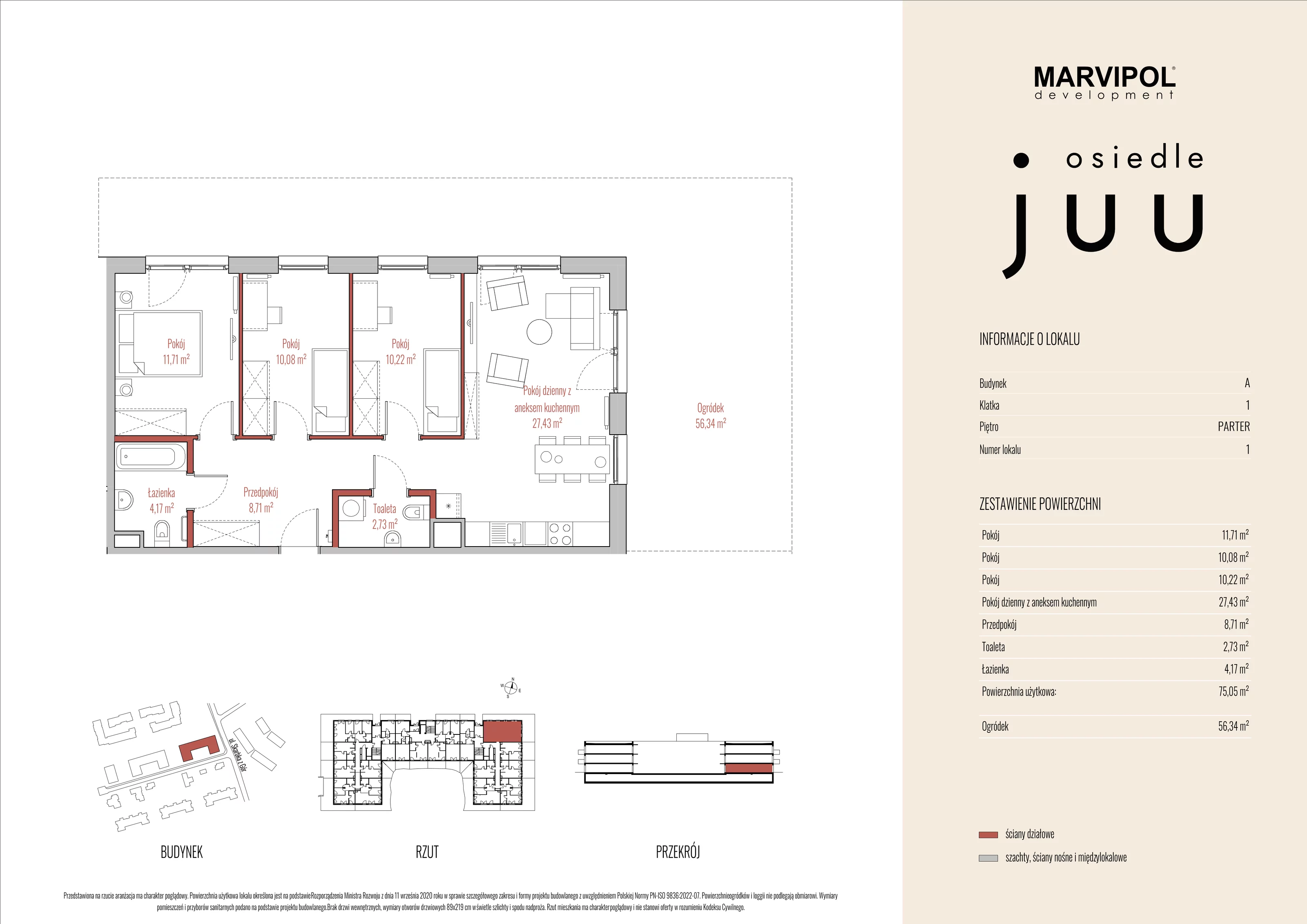 Mieszkanie 75,05 m², parter, oferta nr A_M001, Osiedle Juu, Warszawa, Białołęka, Grodzisk, ul. Skarbka z Gór 47