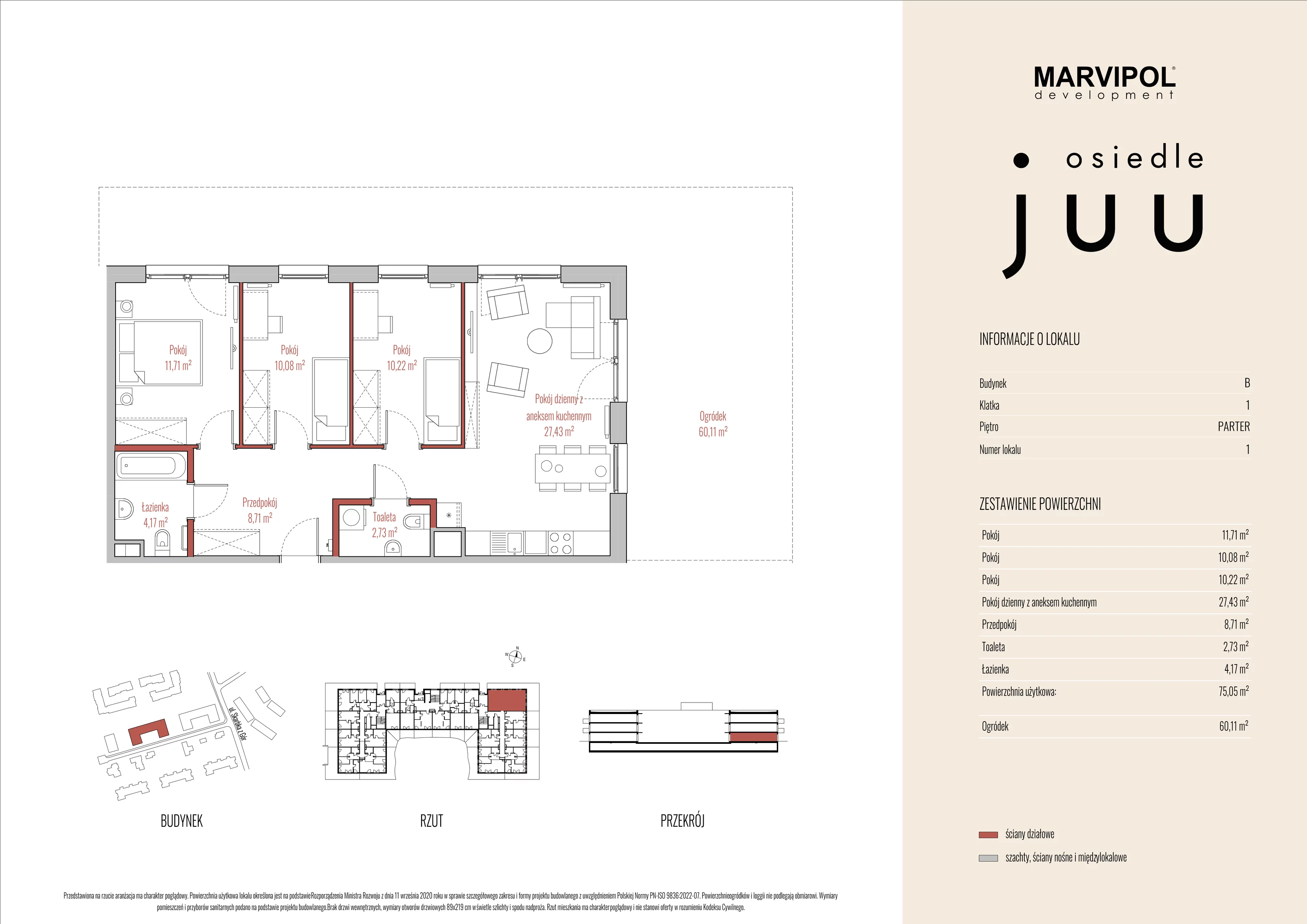 Mieszkanie 75,05 m², parter, oferta nr B_M001, Osiedle Juu, Warszawa, Białołęka, Grodzisk, ul. Skarbka z Gór 47