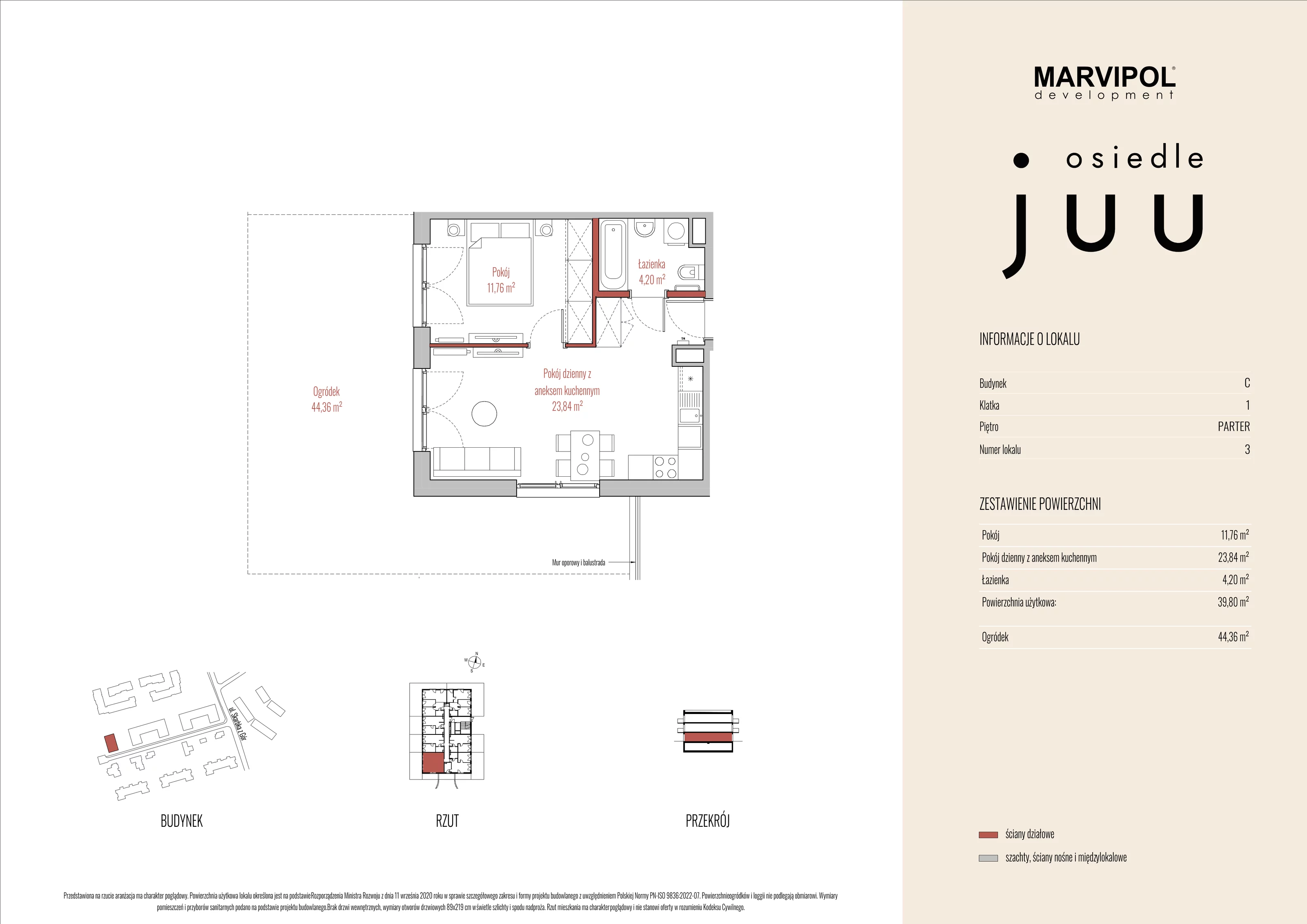 Mieszkanie 39,80 m², parter, oferta nr C_M003, Osiedle Juu, Warszawa, Białołęka, Grodzisk, ul. Skarbka z Gór 47