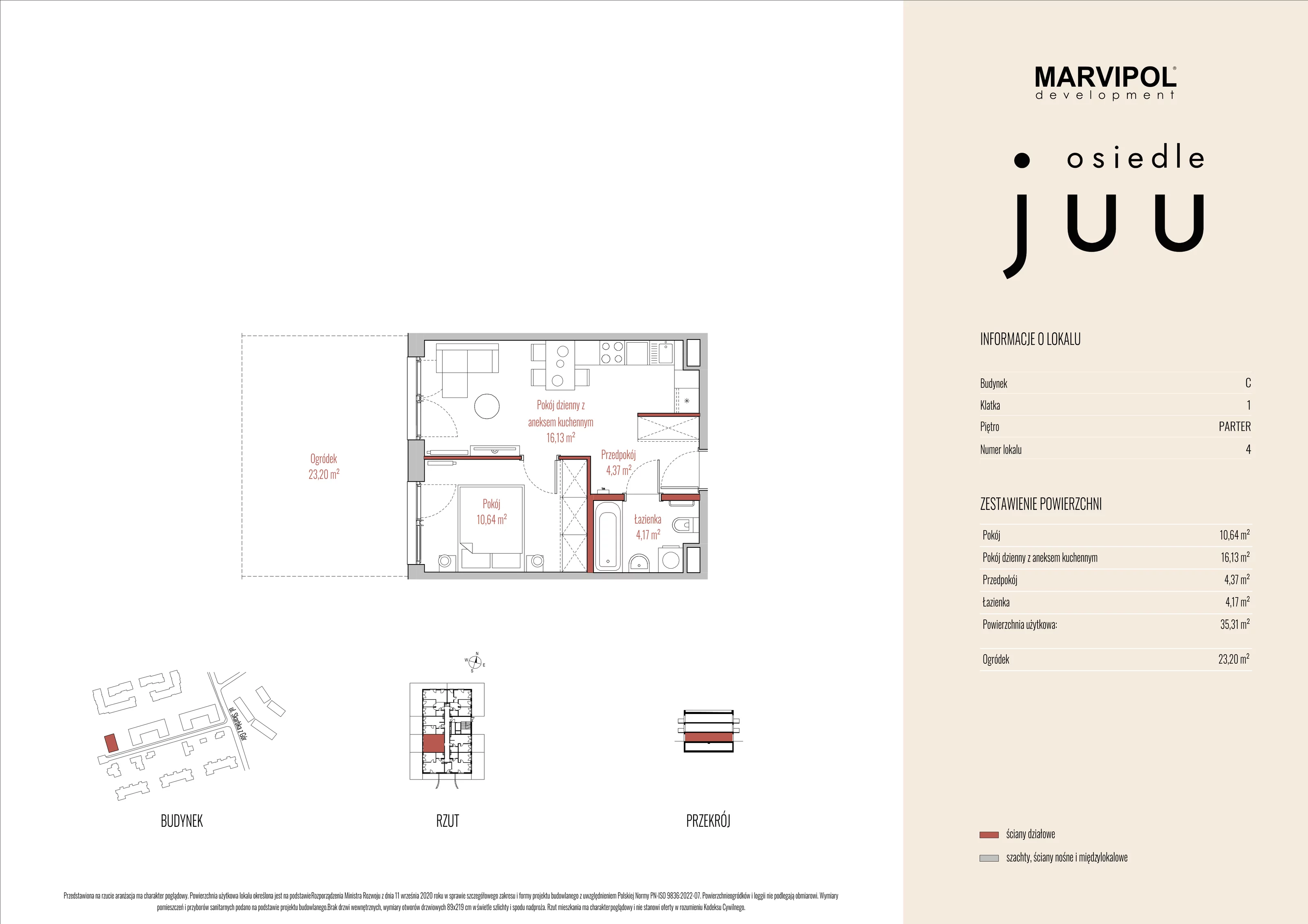 Mieszkanie 35,31 m², parter, oferta nr C_M004, Osiedle Juu, Warszawa, Białołęka, Grodzisk, ul. Skarbka z Gór 47