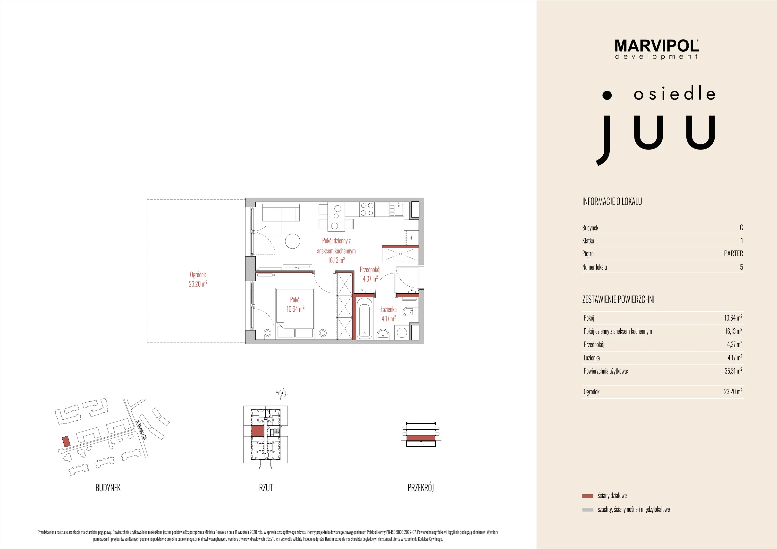 Mieszkanie 35,31 m², parter, oferta nr C_M005, Osiedle Juu, Warszawa, Białołęka, Grodzisk, ul. Skarbka z Gór 47