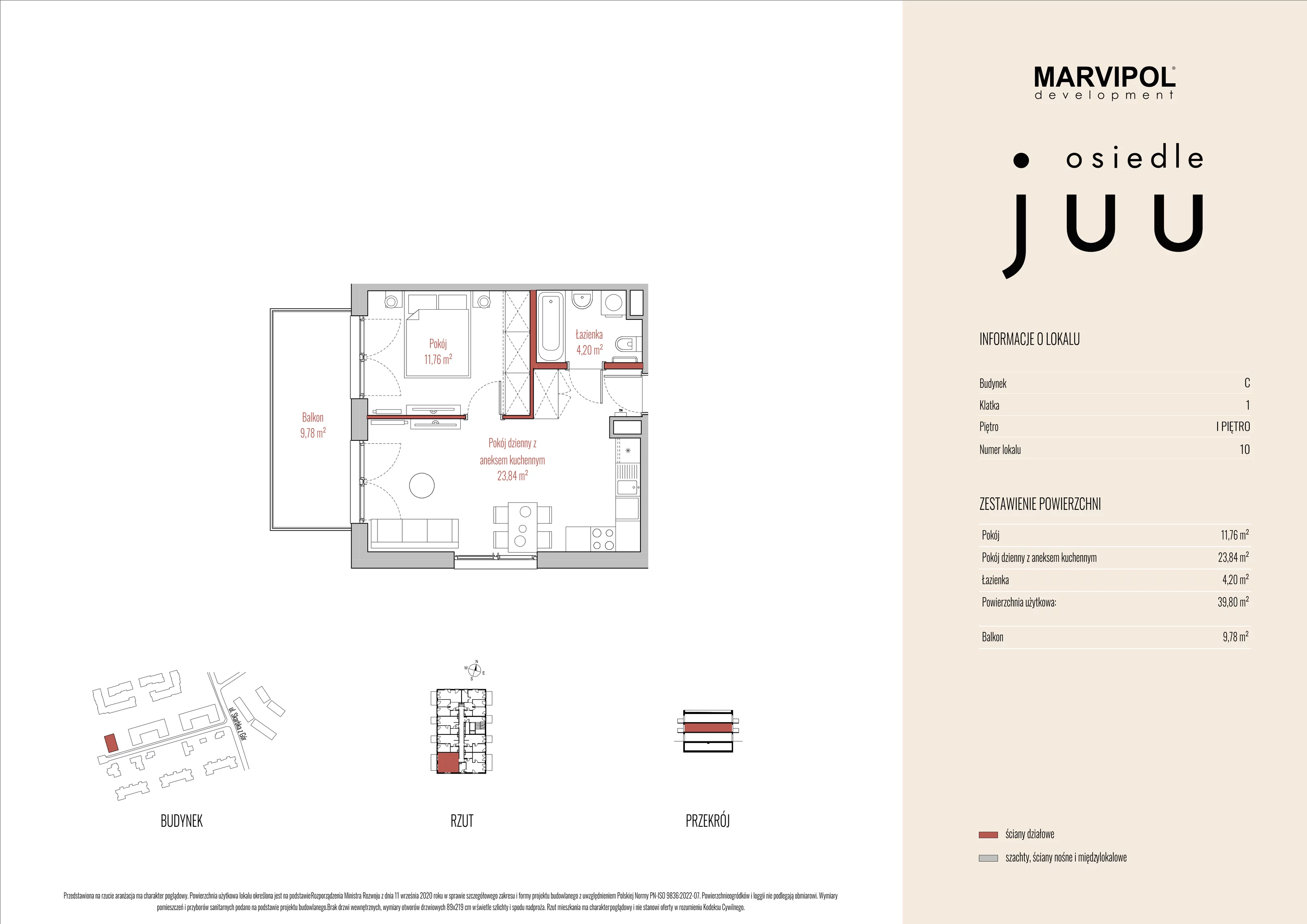 Mieszkanie 39,80 m², piętro 1, oferta nr C_M010, Osiedle Juu, Warszawa, Białołęka, Grodzisk, ul. Skarbka z Gór 47