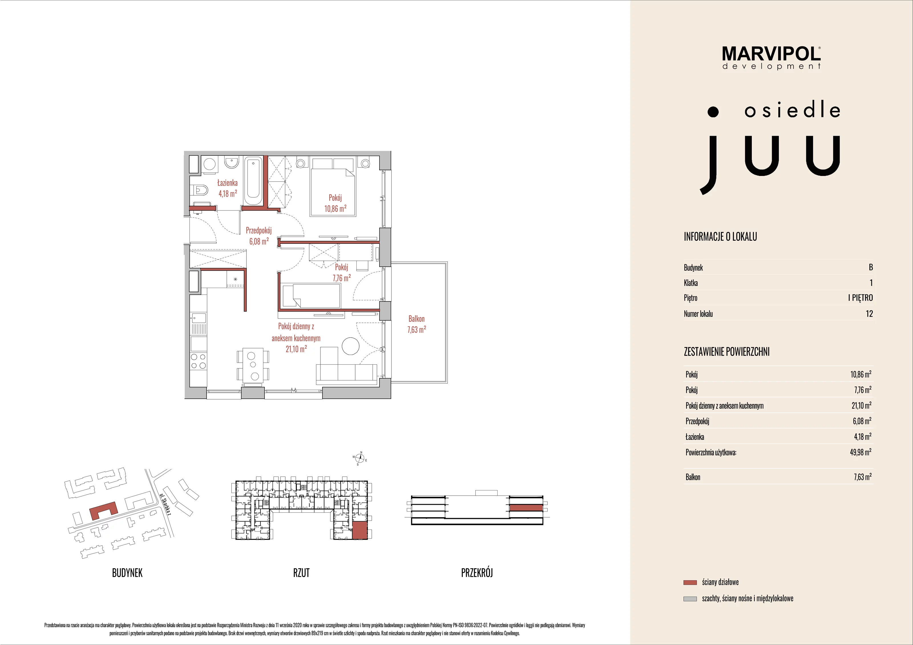 Mieszkanie 49,98 m², piętro 1, oferta nr B_M012, Osiedle Juu, Warszawa, Białołęka, Grodzisk, ul. Skarbka z Gór 47