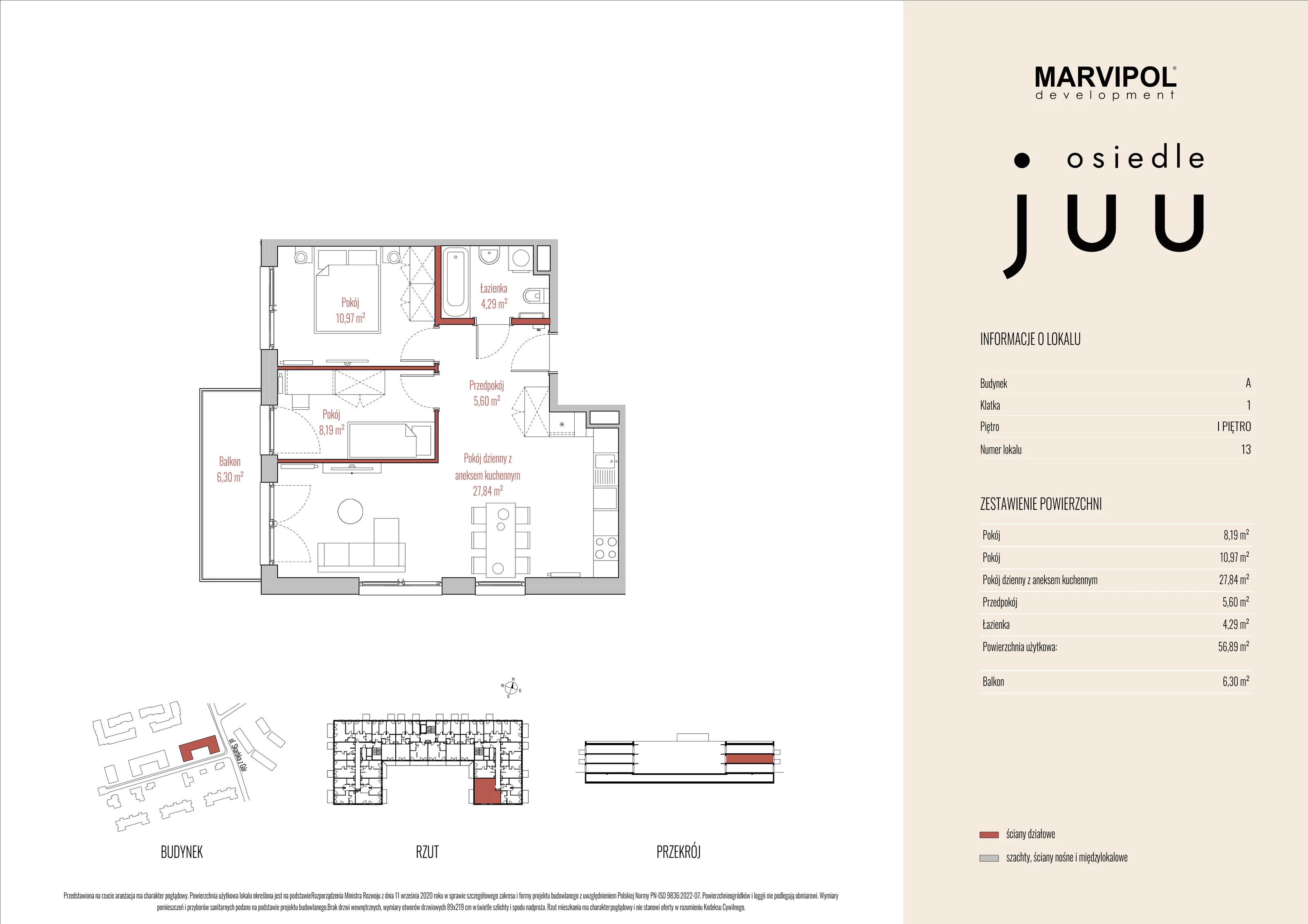 Mieszkanie 56,89 m², piętro 1, oferta nr A_M013, Osiedle Juu, Warszawa, Białołęka, Grodzisk, ul. Skarbka z Gór 47