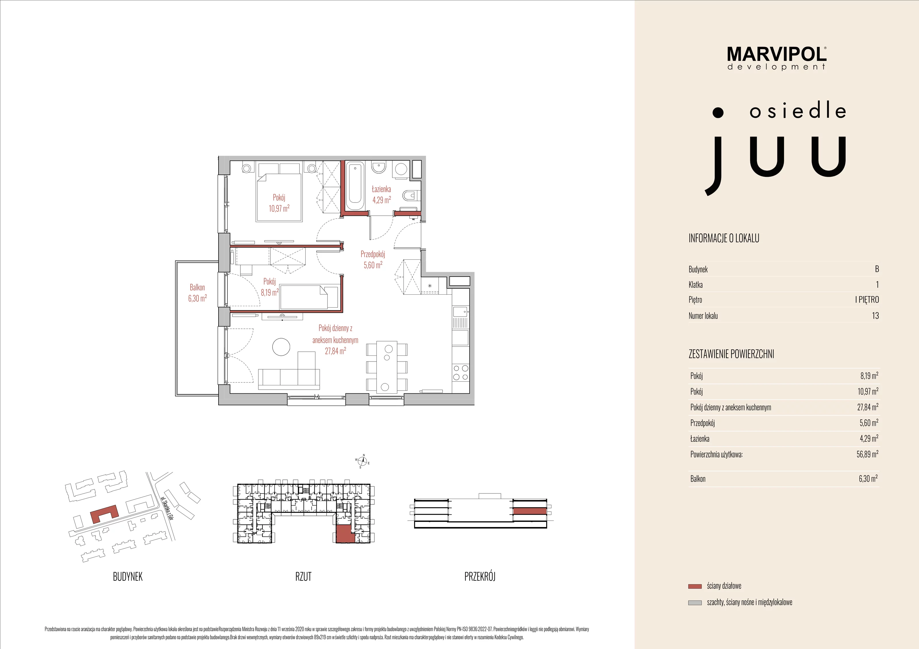 Mieszkanie 56,89 m², piętro 1, oferta nr B_M013, Osiedle Juu, Warszawa, Białołęka, Grodzisk, ul. Skarbka z Gór 47-idx