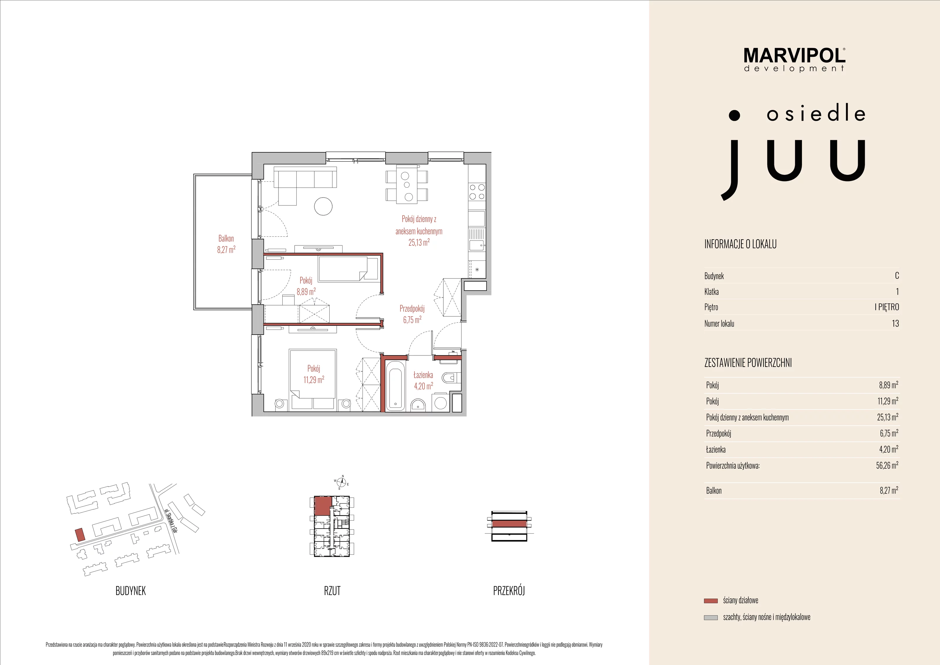 Mieszkanie 56,26 m², piętro 1, oferta nr C_M013, Osiedle Juu, Warszawa, Białołęka, Grodzisk, ul. Skarbka z Gór 47