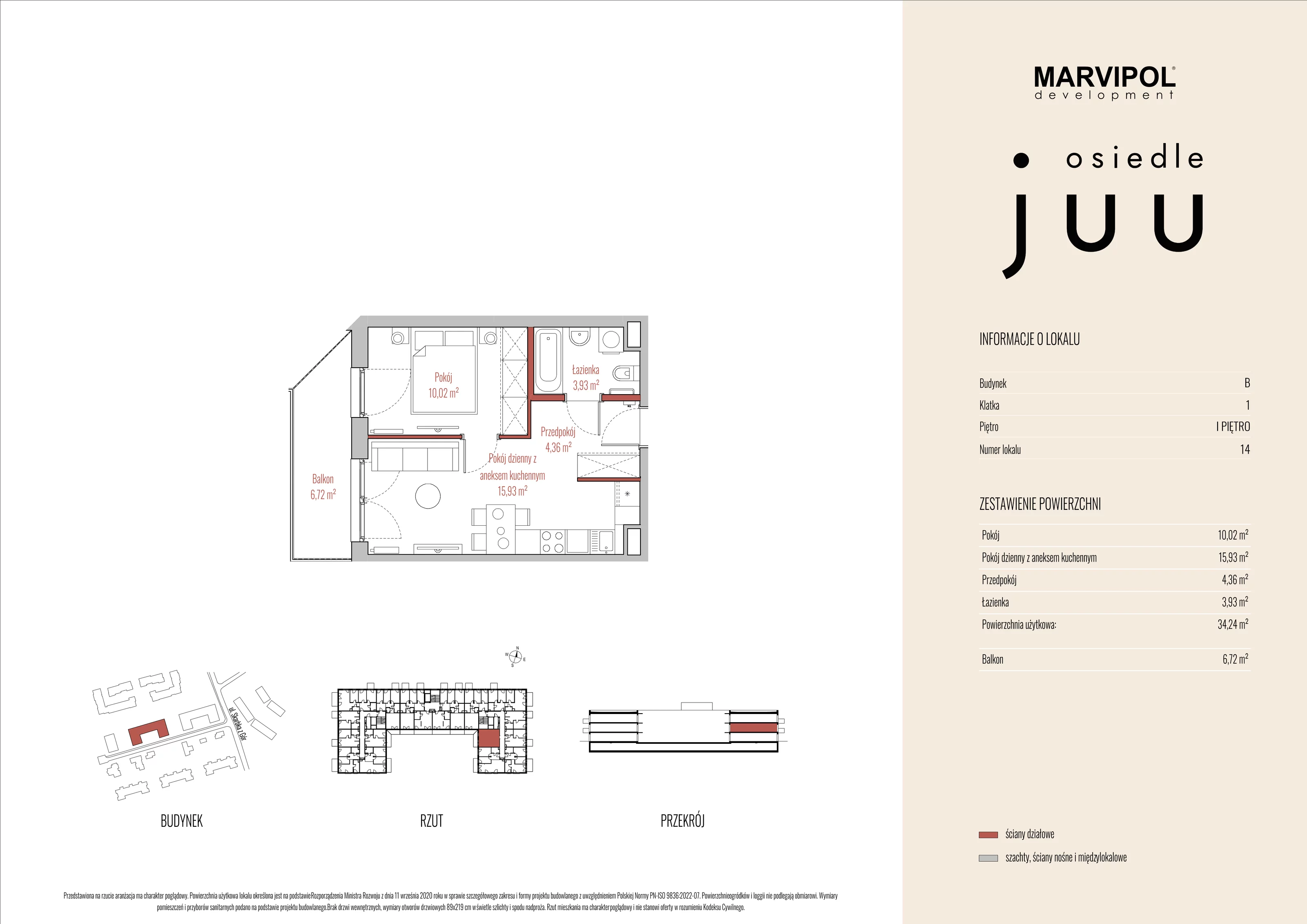 Mieszkanie 34,24 m², piętro 1, oferta nr B_M014, Osiedle Juu, Warszawa, Białołęka, Grodzisk, ul. Skarbka z Gór 47
