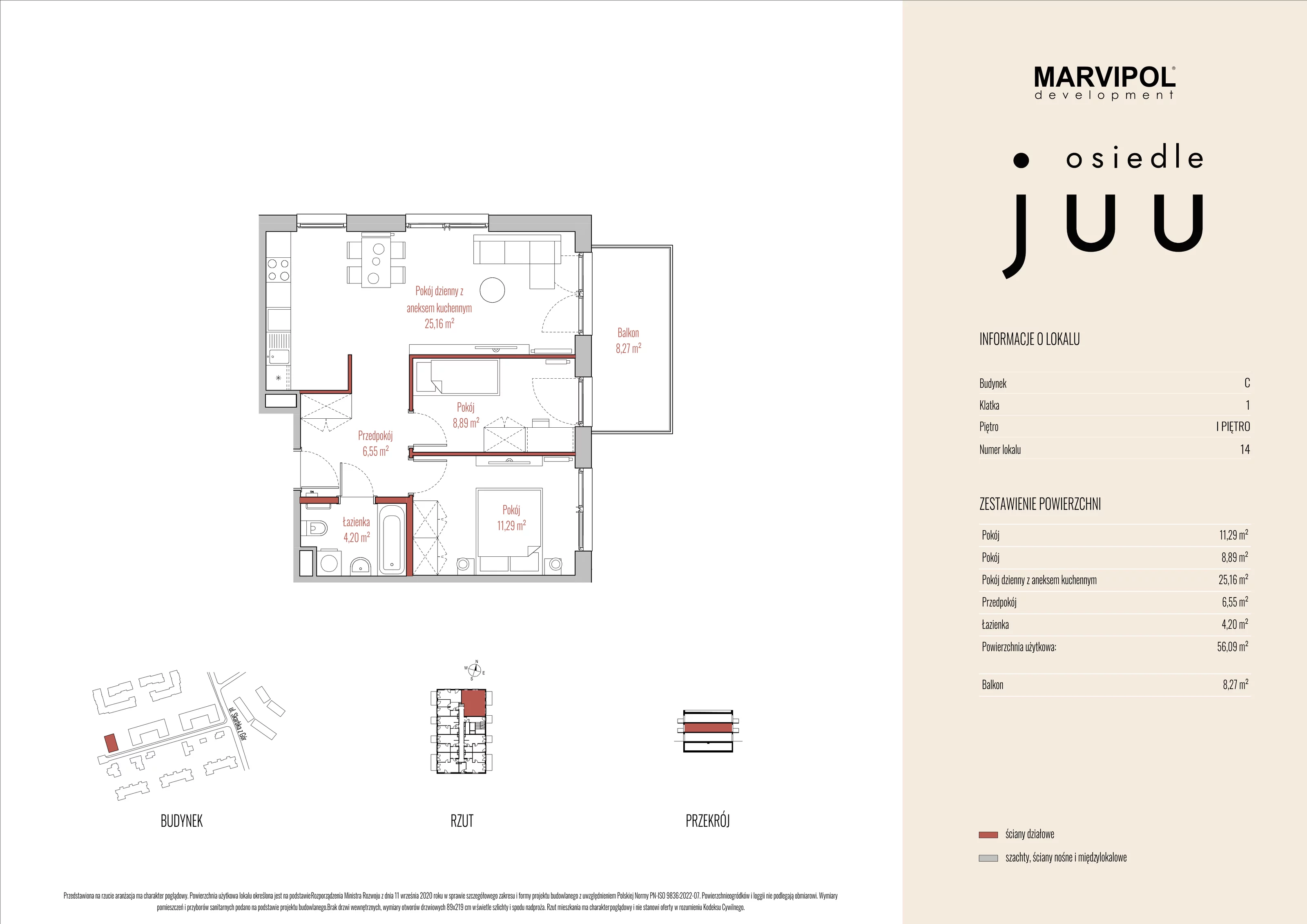 Mieszkanie 56,09 m², piętro 1, oferta nr C_M014, Osiedle Juu, Warszawa, Białołęka, Grodzisk, ul. Skarbka z Gór 47