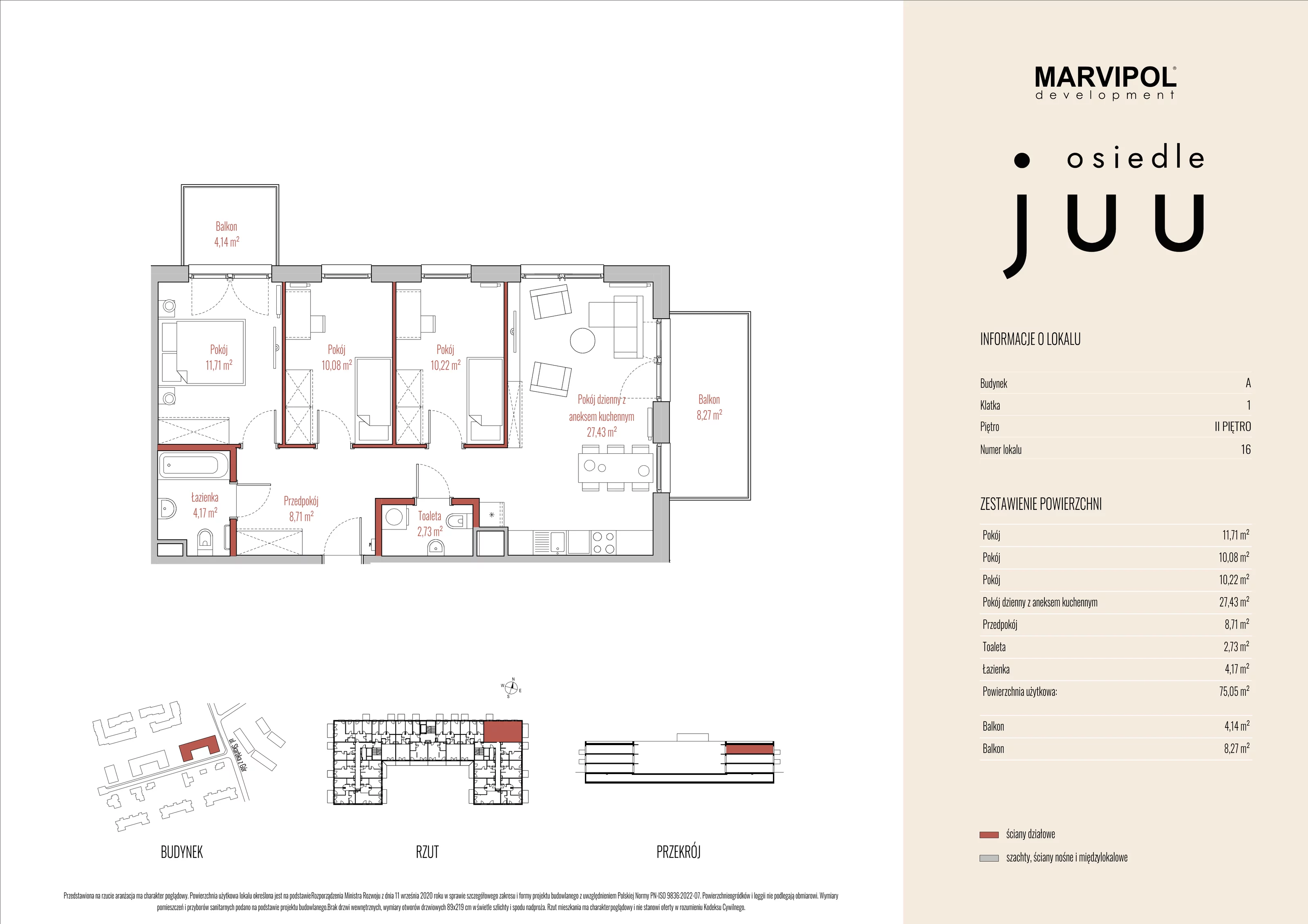 Mieszkanie 75,05 m², piętro 2, oferta nr A_M016, Osiedle Juu, Warszawa, Białołęka, Grodzisk, ul. Skarbka z Gór 47