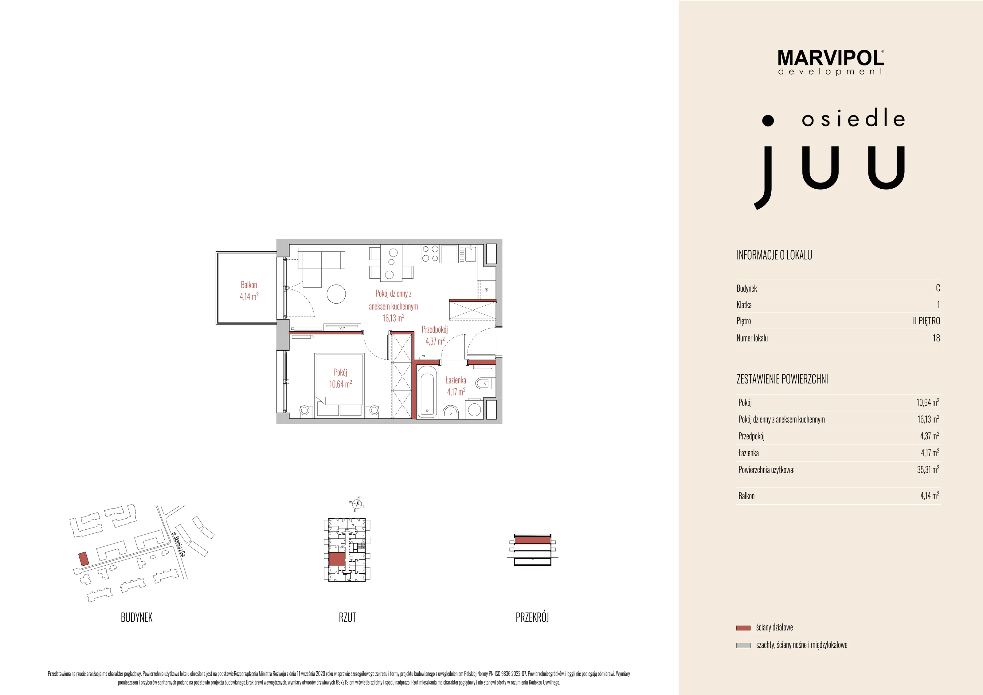 Mieszkanie 35,31 m², piętro 2, oferta nr C_M018, Osiedle Juu, Warszawa, Białołęka, Grodzisk, ul. Skarbka z Gór 47