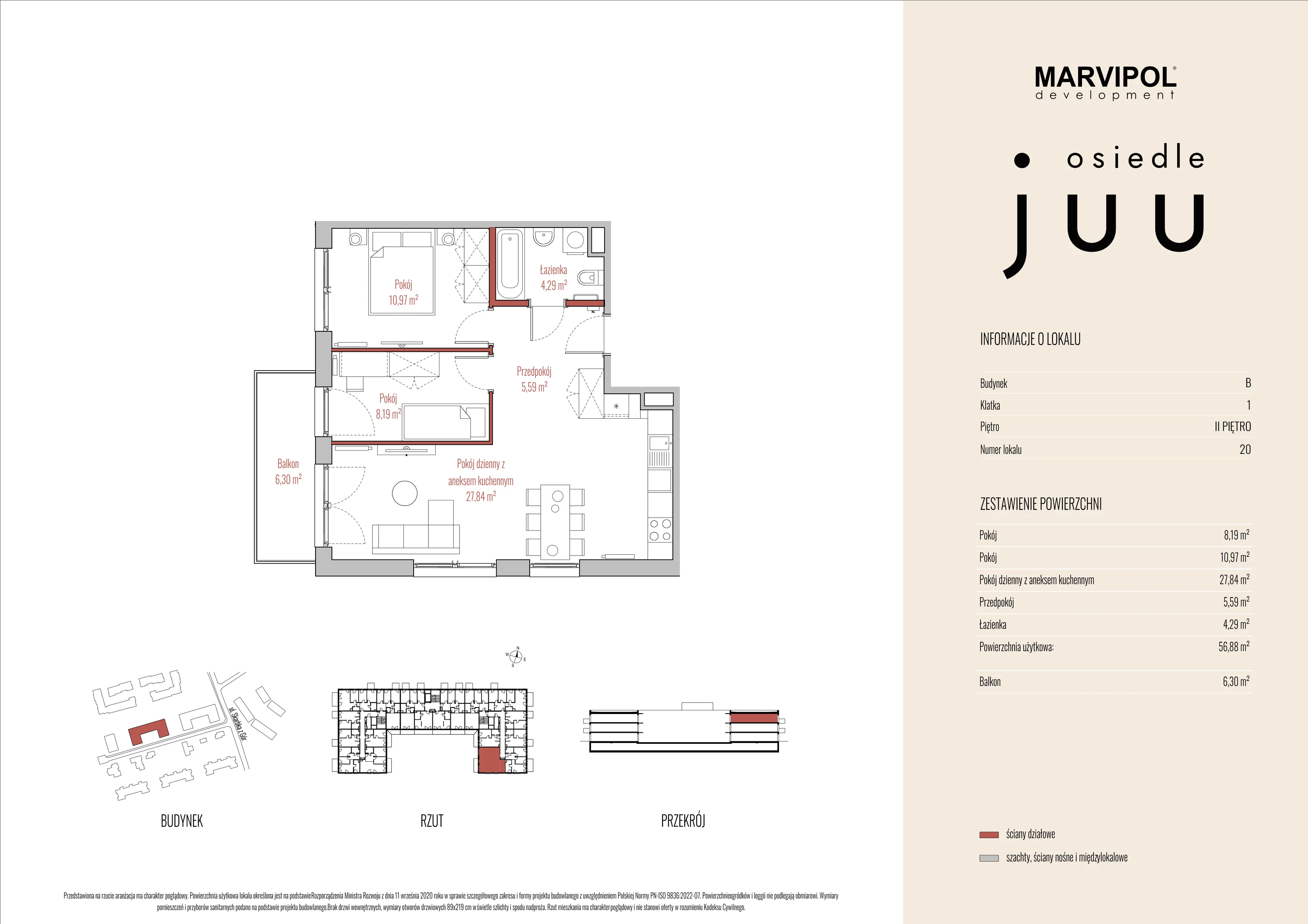 Mieszkanie 56,88 m², piętro 2, oferta nr B_M020, Osiedle Juu, Warszawa, Białołęka, Grodzisk, ul. Skarbka z Gór 47