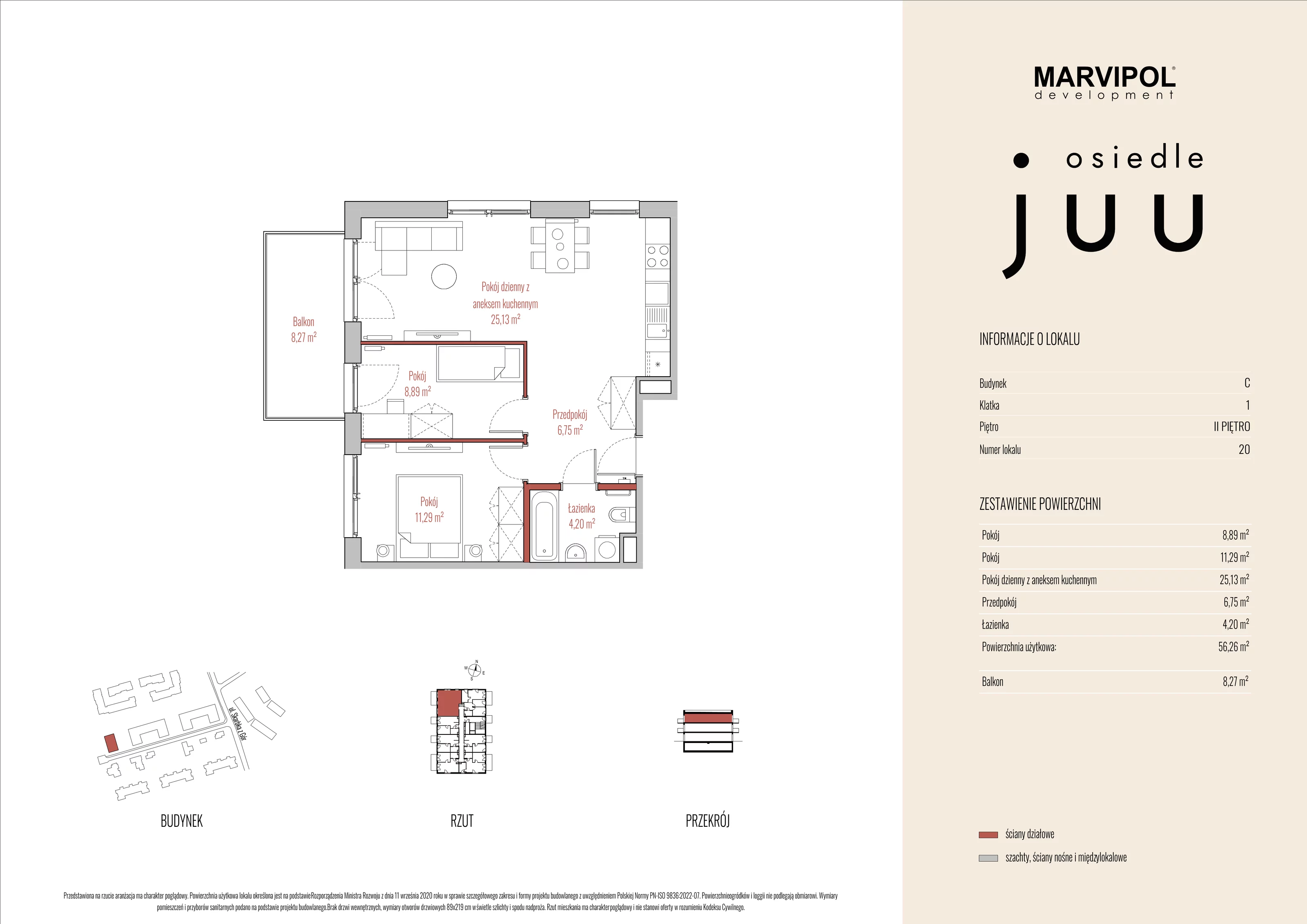 Mieszkanie 56,26 m², piętro 2, oferta nr C_M020, Osiedle Juu, Warszawa, Białołęka, Grodzisk, ul. Skarbka z Gór 47