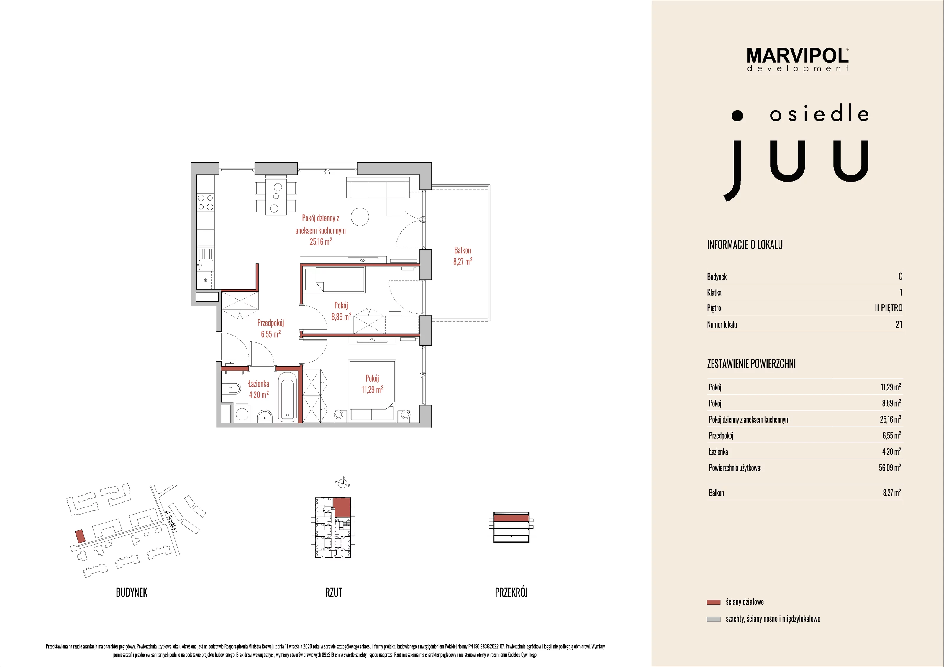 Mieszkanie 56,09 m², piętro 2, oferta nr C_M021, Osiedle Juu, Warszawa, Białołęka, Grodzisk, ul. Skarbka z Gór 47