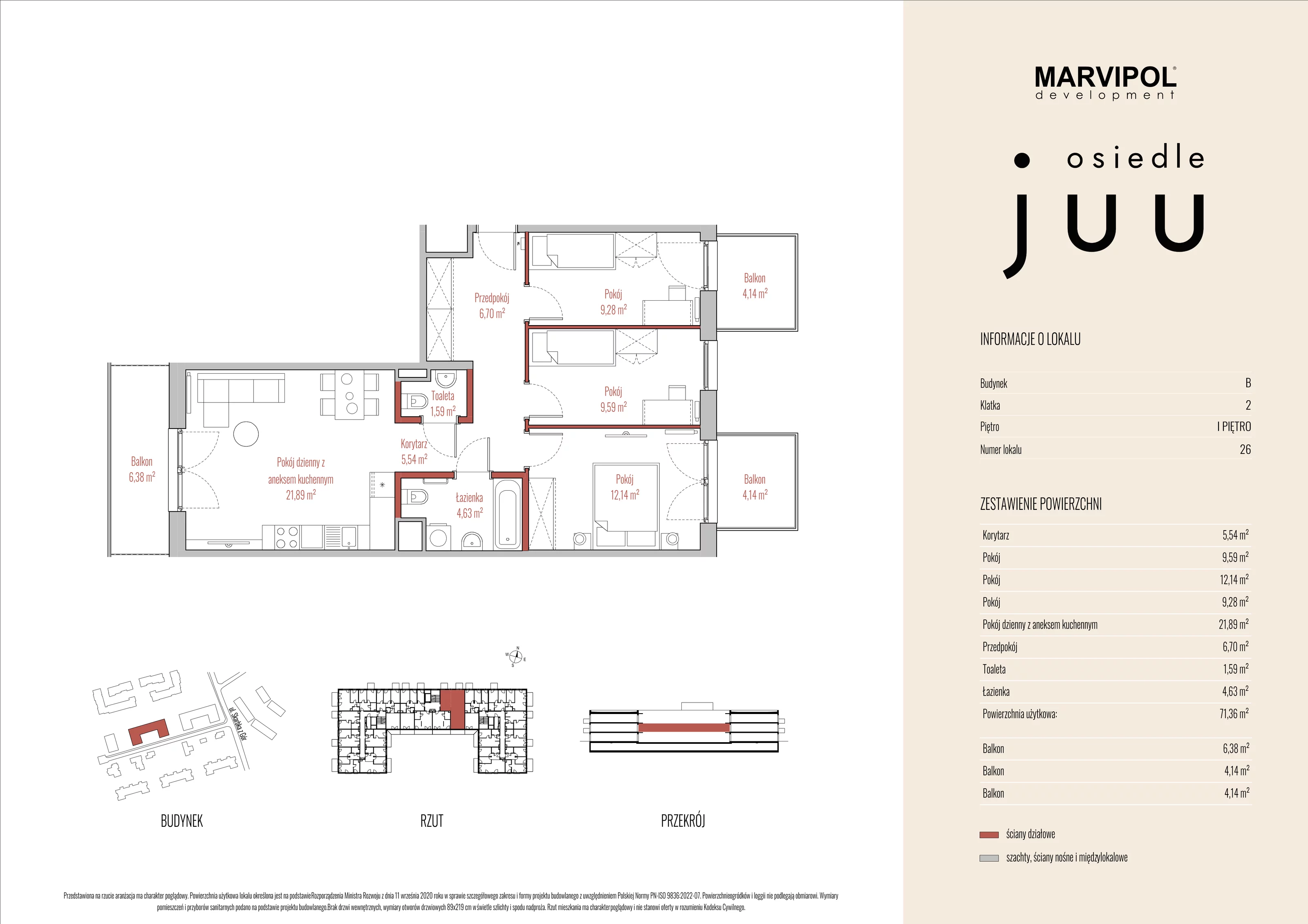 Mieszkanie 71,36 m², piętro 1, oferta nr B_M026, Osiedle Juu, Warszawa, Białołęka, Grodzisk, ul. Skarbka z Gór 47