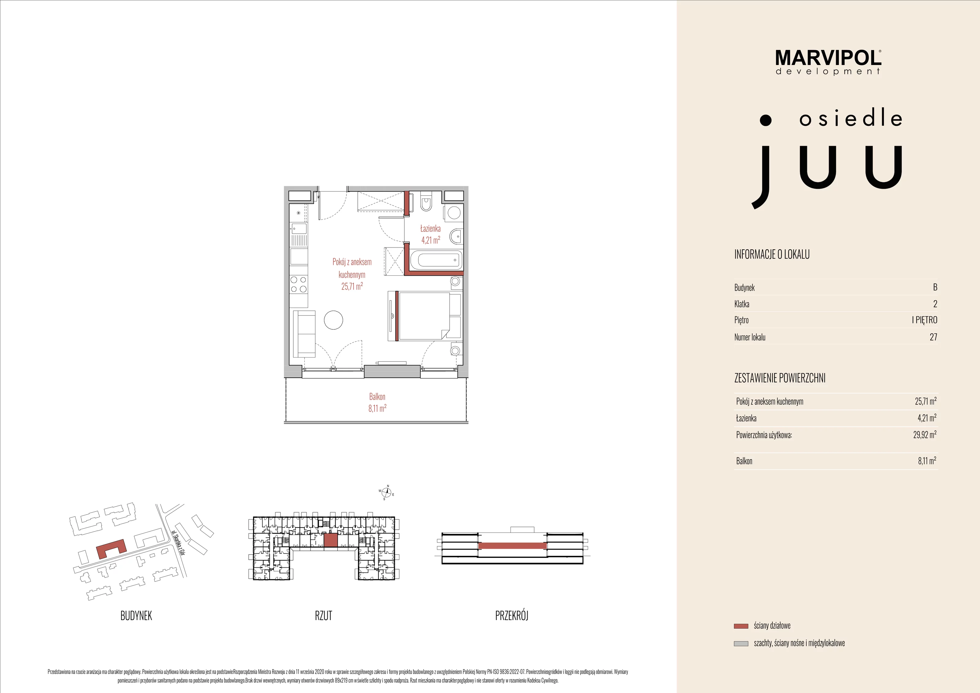Mieszkanie 29,92 m², piętro 1, oferta nr B_M027, Osiedle Juu, Warszawa, Białołęka, Grodzisk, ul. Skarbka z Gór 47