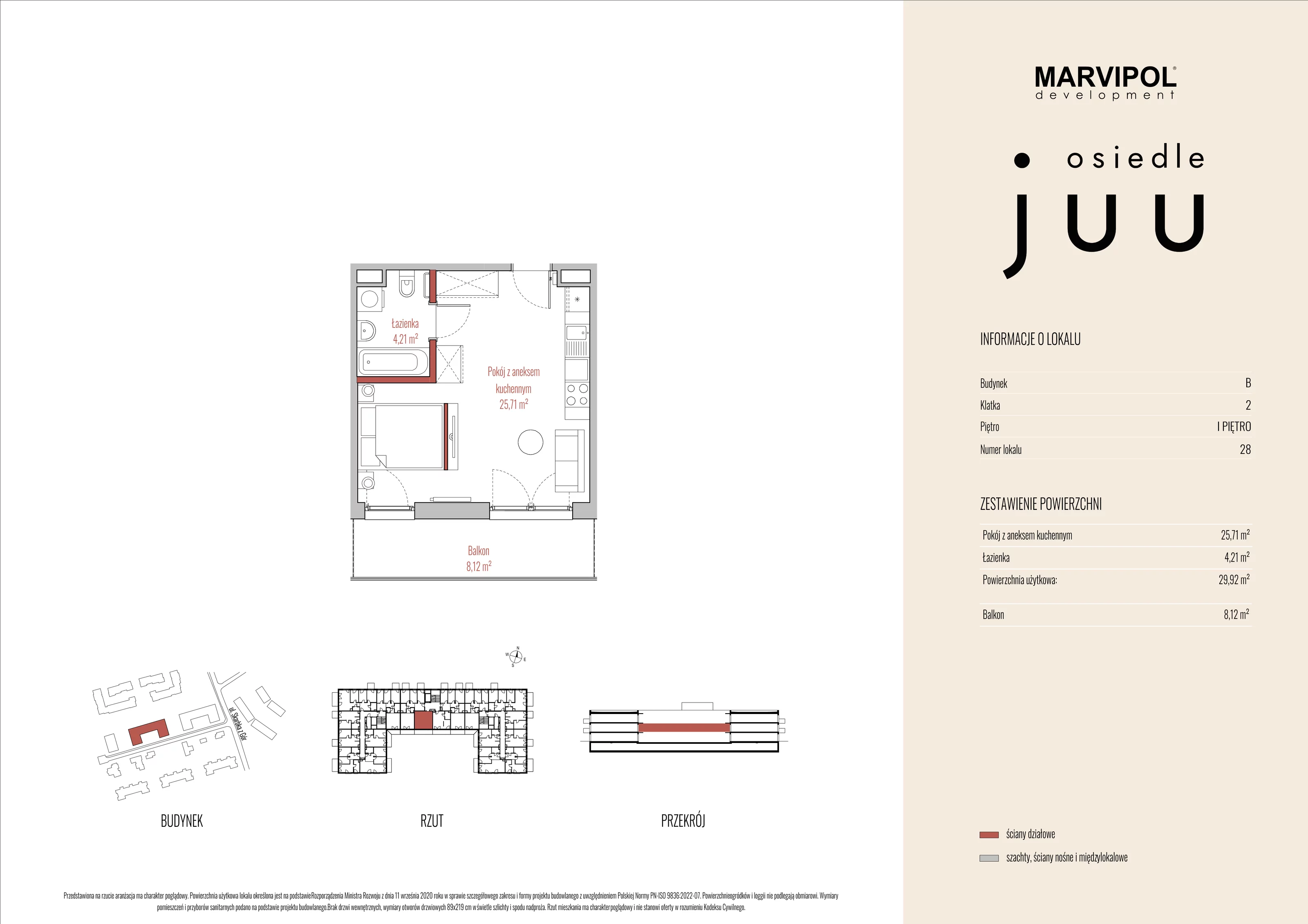 Mieszkanie 29,92 m², piętro 1, oferta nr B_M028, Osiedle Juu, Warszawa, Białołęka, Grodzisk, ul. Skarbka z Gór 47