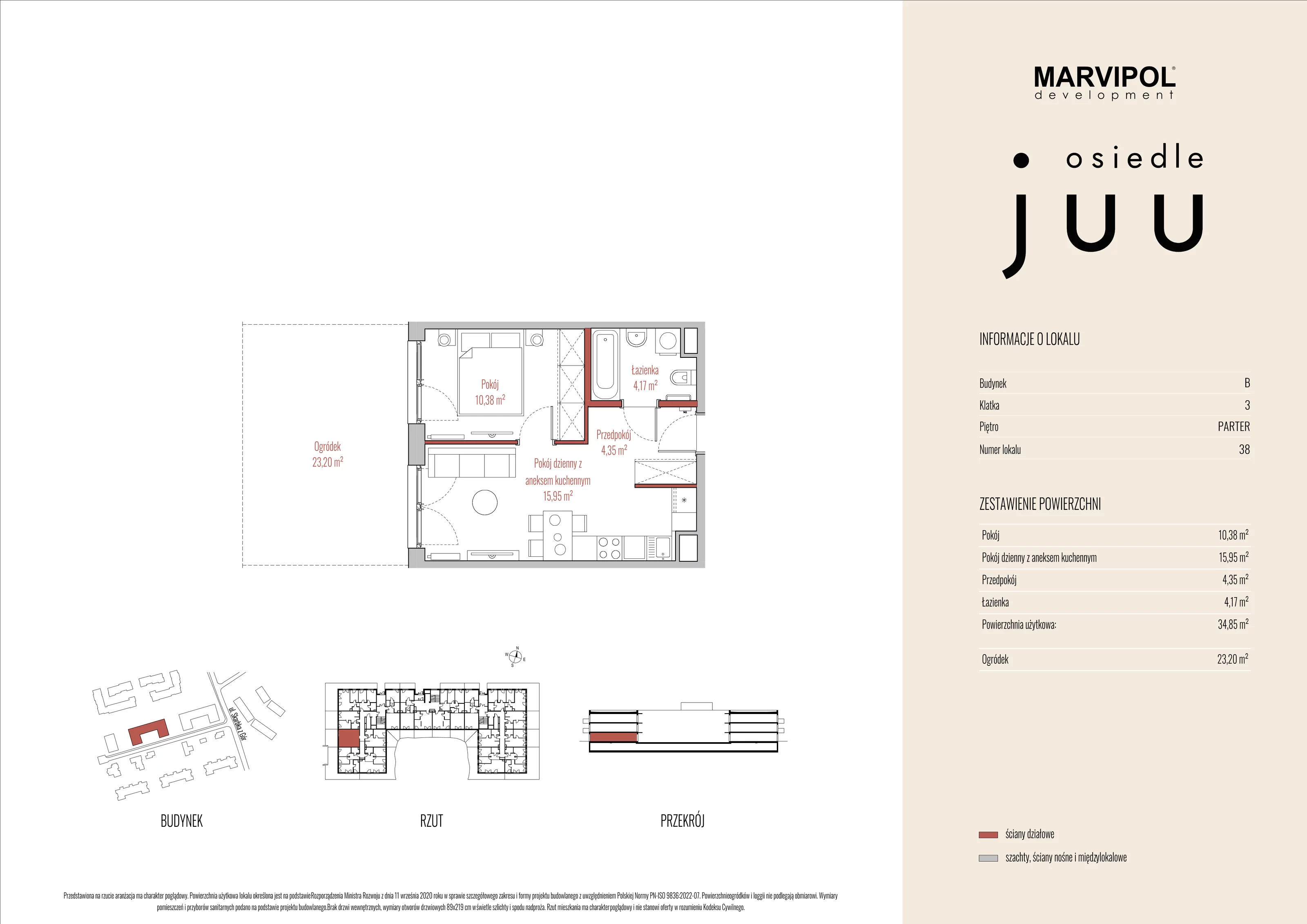 Mieszkanie 34,85 m², parter, oferta nr B_M038, Osiedle Juu, Warszawa, Białołęka, Grodzisk, ul. Skarbka z Gór 47