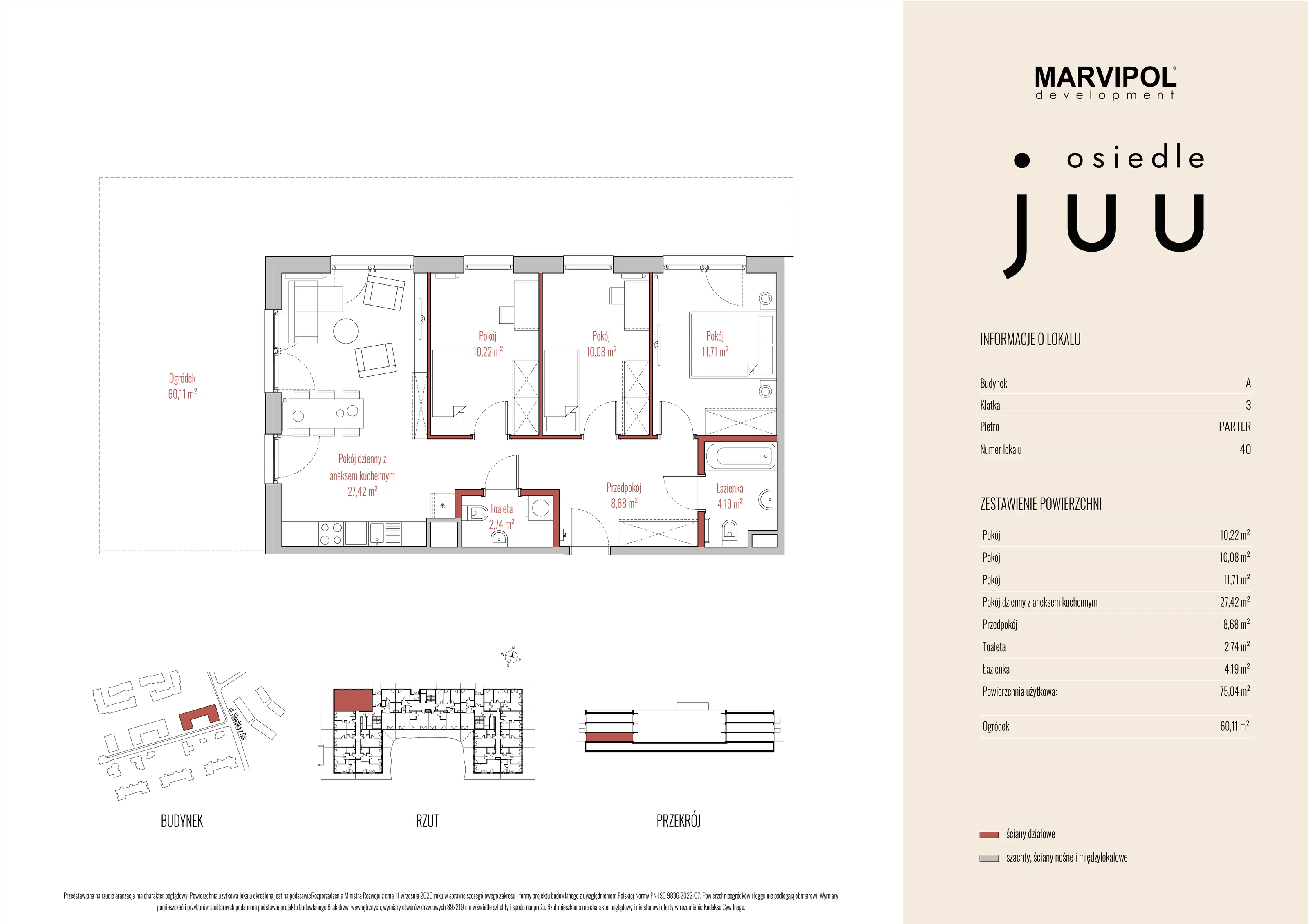 Mieszkanie 75,04 m², parter, oferta nr A_M040, Osiedle Juu, Warszawa, Białołęka, Grodzisk, ul. Skarbka z Gór 47