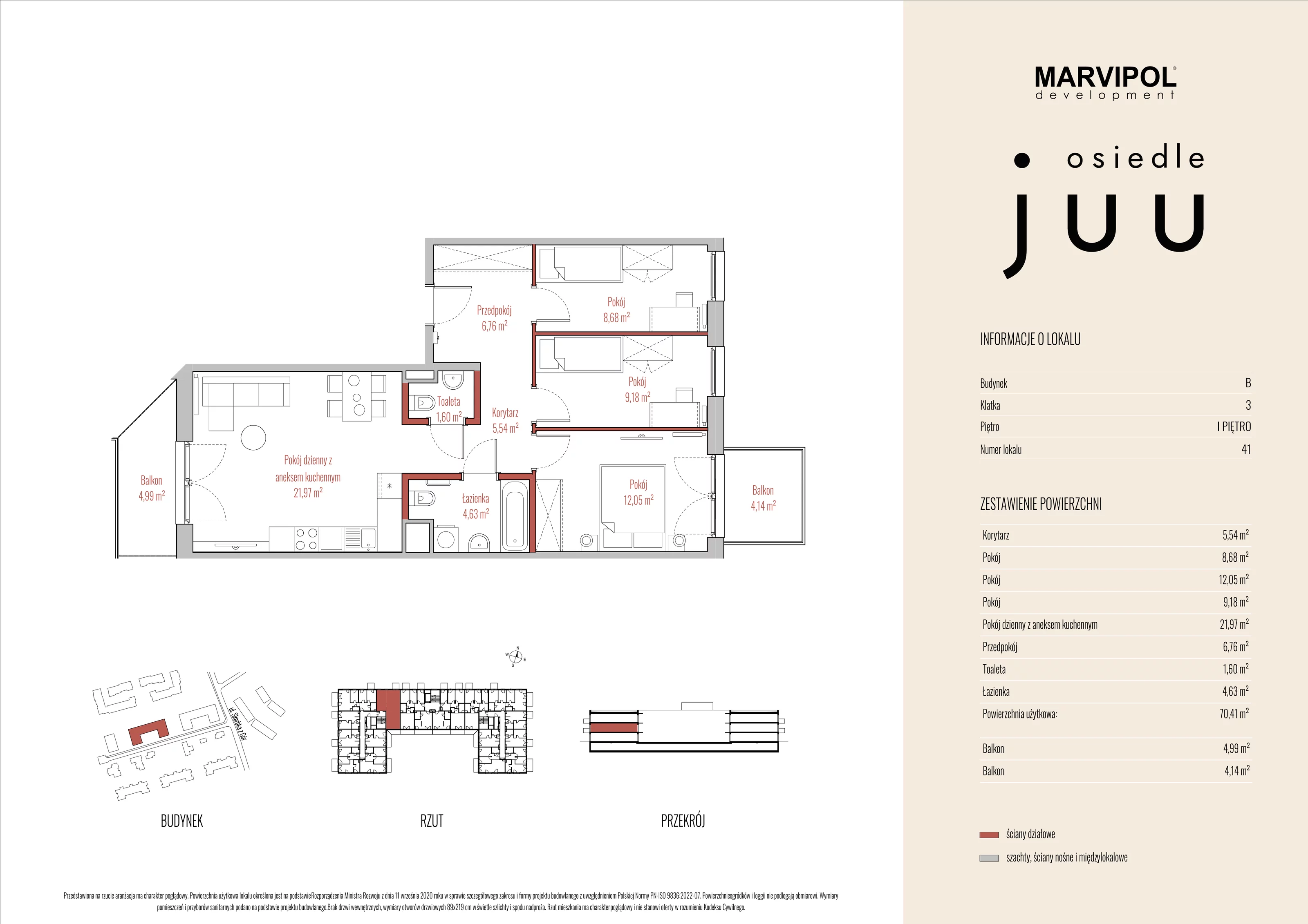 Mieszkanie 70,41 m², piętro 1, oferta nr B_M041, Osiedle Juu, Warszawa, Białołęka, Grodzisk, ul. Skarbka z Gór 47