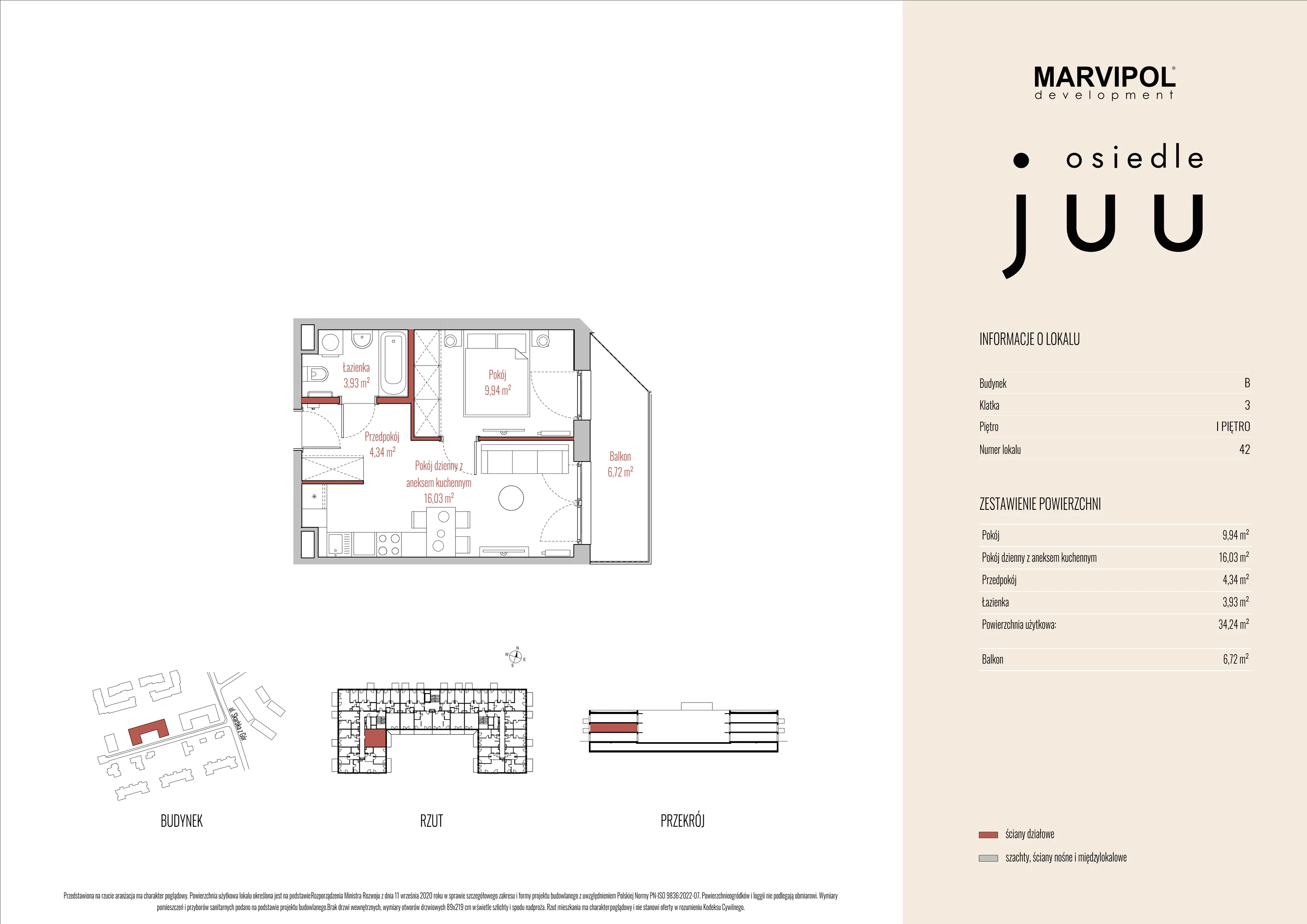 Mieszkanie 34,24 m², piętro 1, oferta nr B_M042, Osiedle Juu, Warszawa, Białołęka, Grodzisk, ul. Skarbka z Gór 47