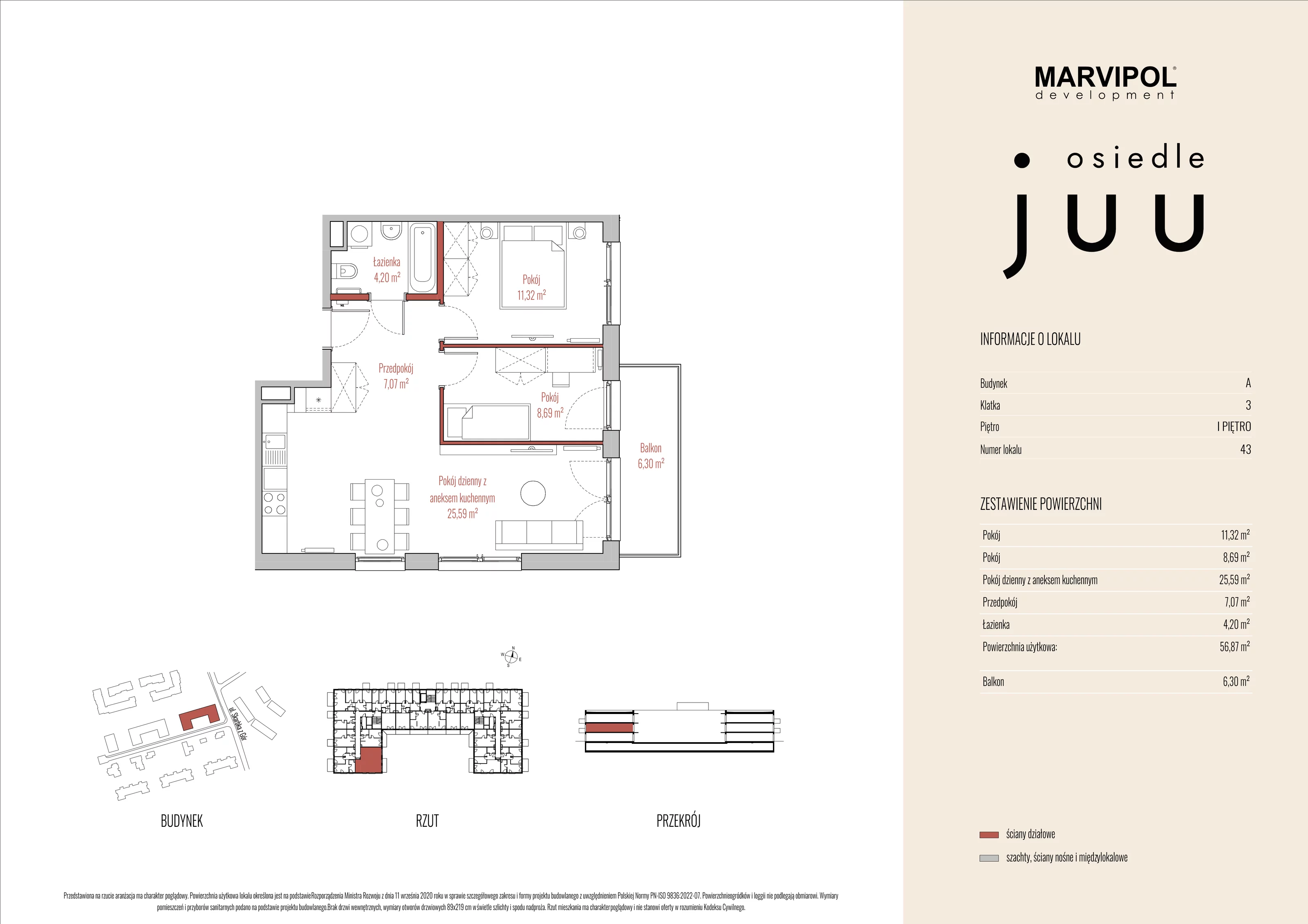 Mieszkanie 56,87 m², piętro 1, oferta nr A_M043, Osiedle Juu, Warszawa, Białołęka, Grodzisk, ul. Skarbka z Gór 47