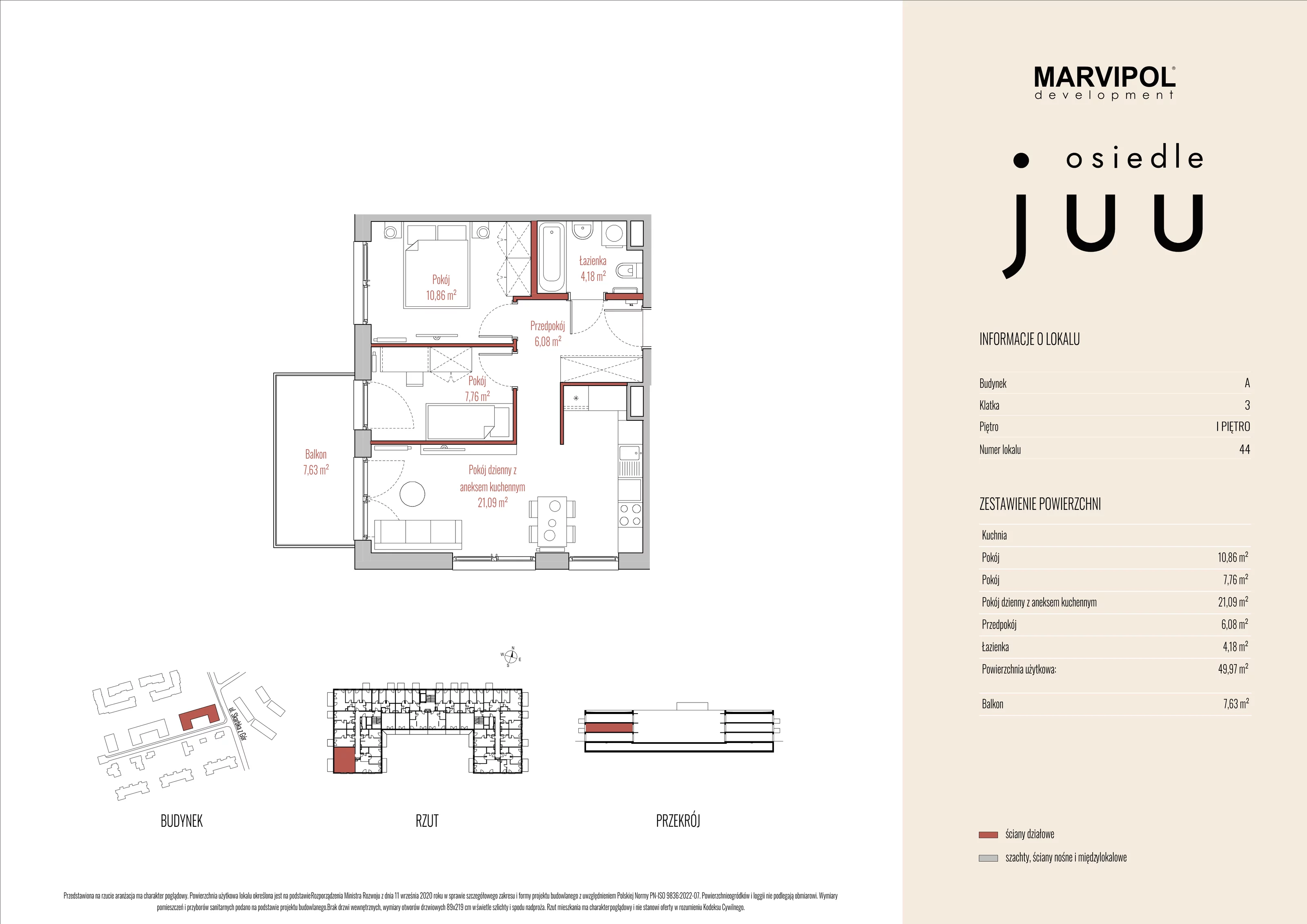 Mieszkanie 49,97 m², piętro 1, oferta nr A_M044, Osiedle Juu, Warszawa, Białołęka, Grodzisk, ul. Skarbka z Gór 47