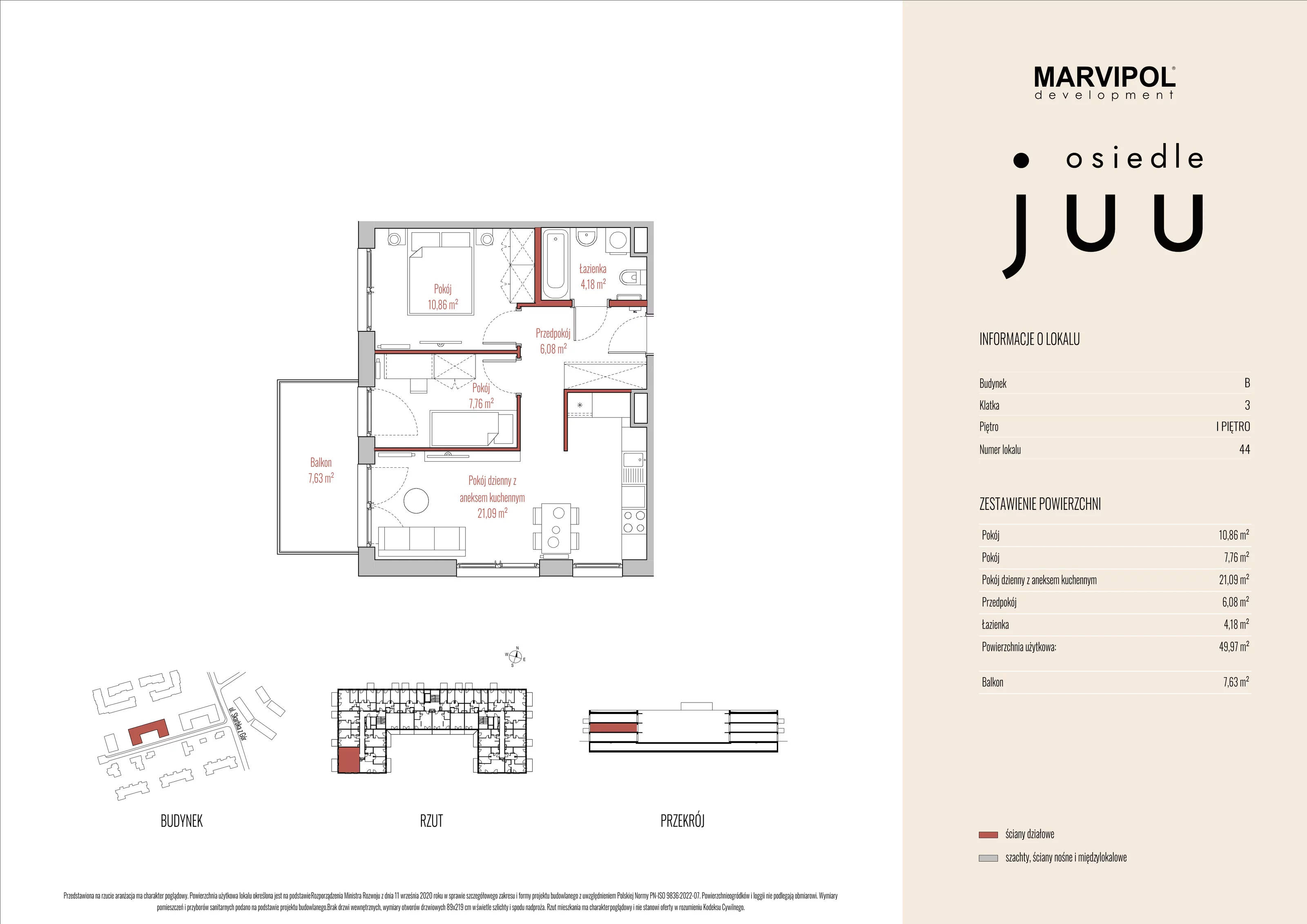 Mieszkanie 49,97 m², piętro 1, oferta nr B_M044, Osiedle Juu, Warszawa, Białołęka, Grodzisk, ul. Skarbka z Gór 47