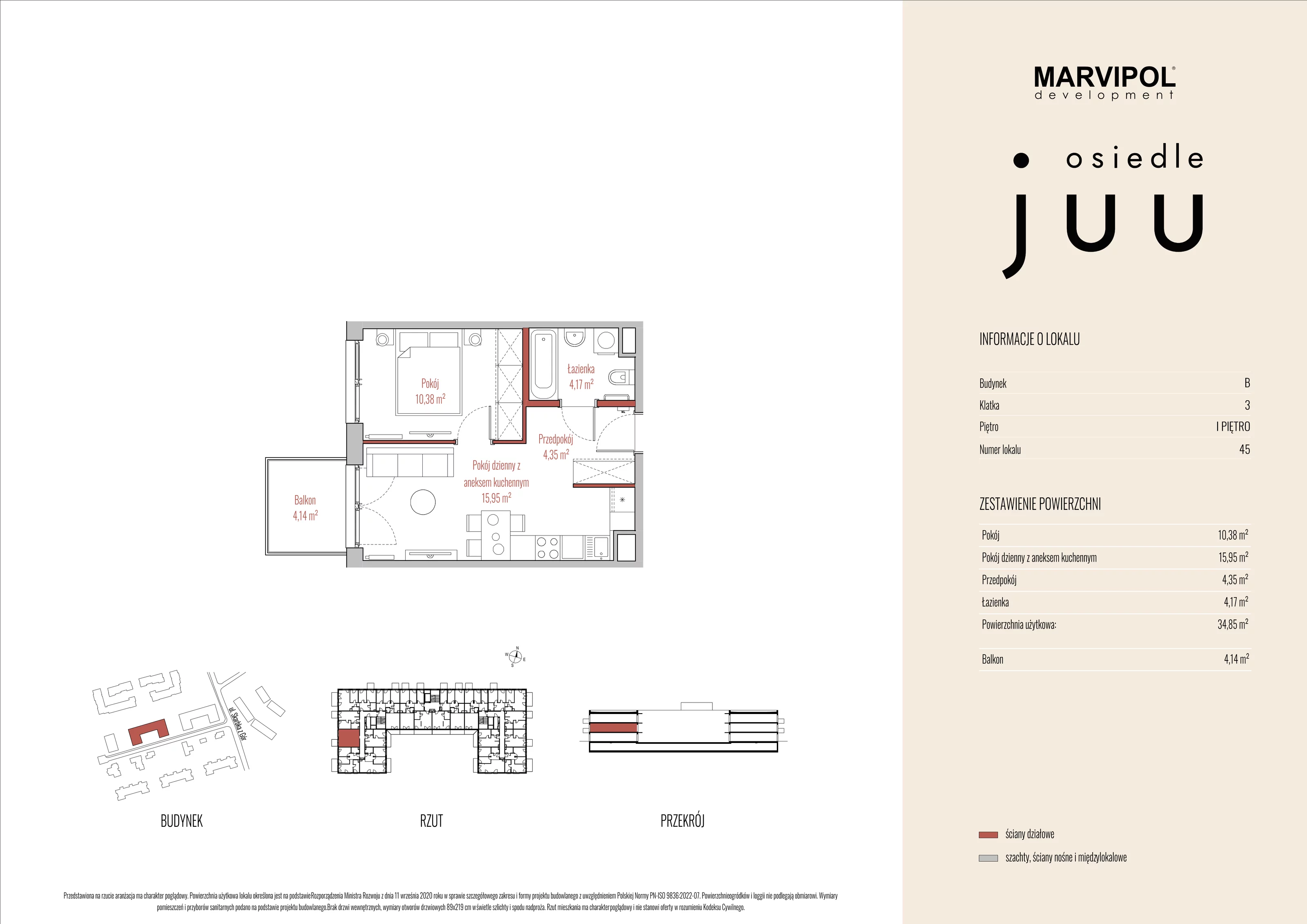 Mieszkanie 34,85 m², piętro 1, oferta nr B_M045, Osiedle Juu, Warszawa, Białołęka, Grodzisk, ul. Skarbka z Gór 47