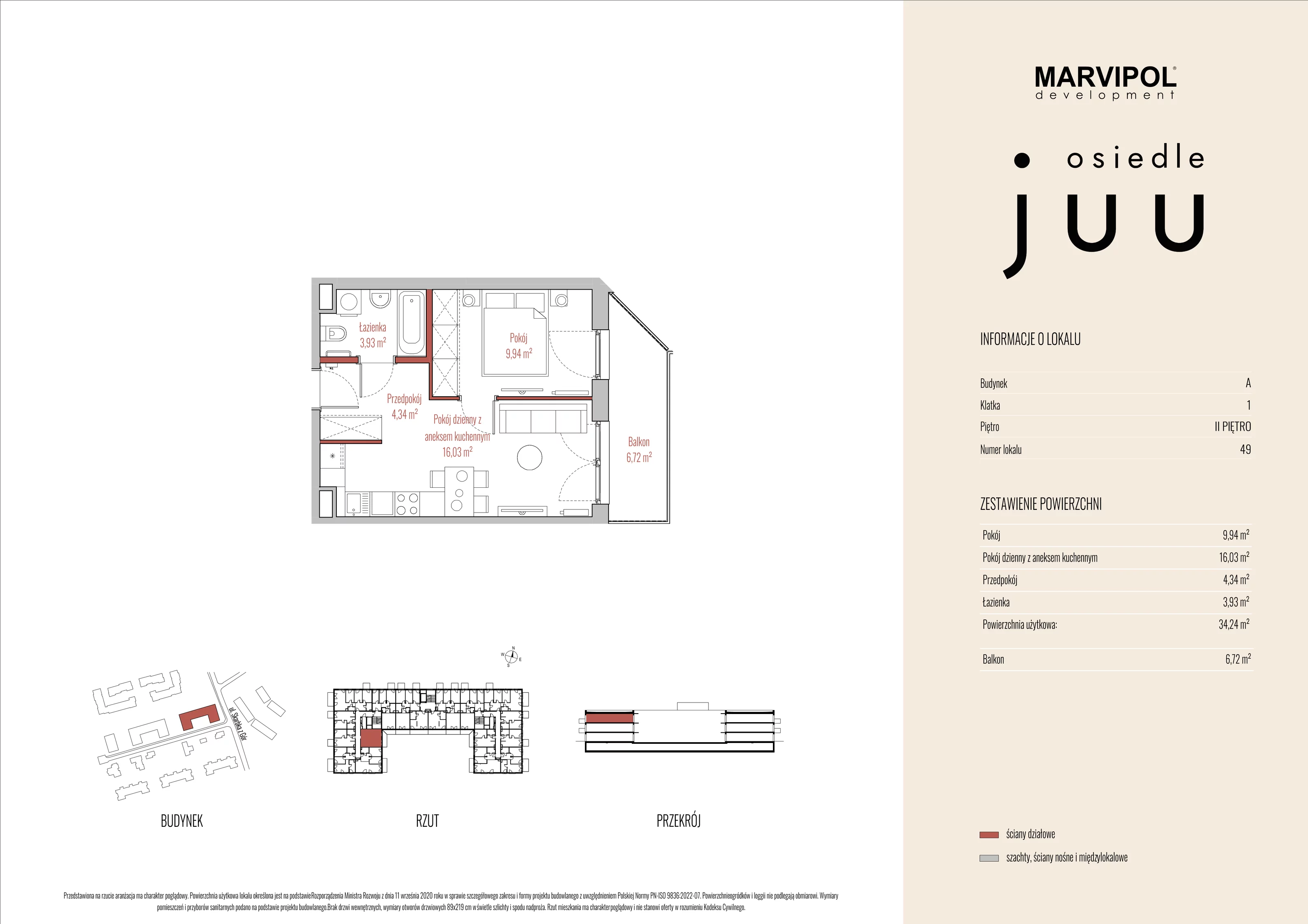 Mieszkanie 34,24 m², piętro 2, oferta nr A_M049, Osiedle Juu, Warszawa, Białołęka, Grodzisk, ul. Skarbka z Gór 47