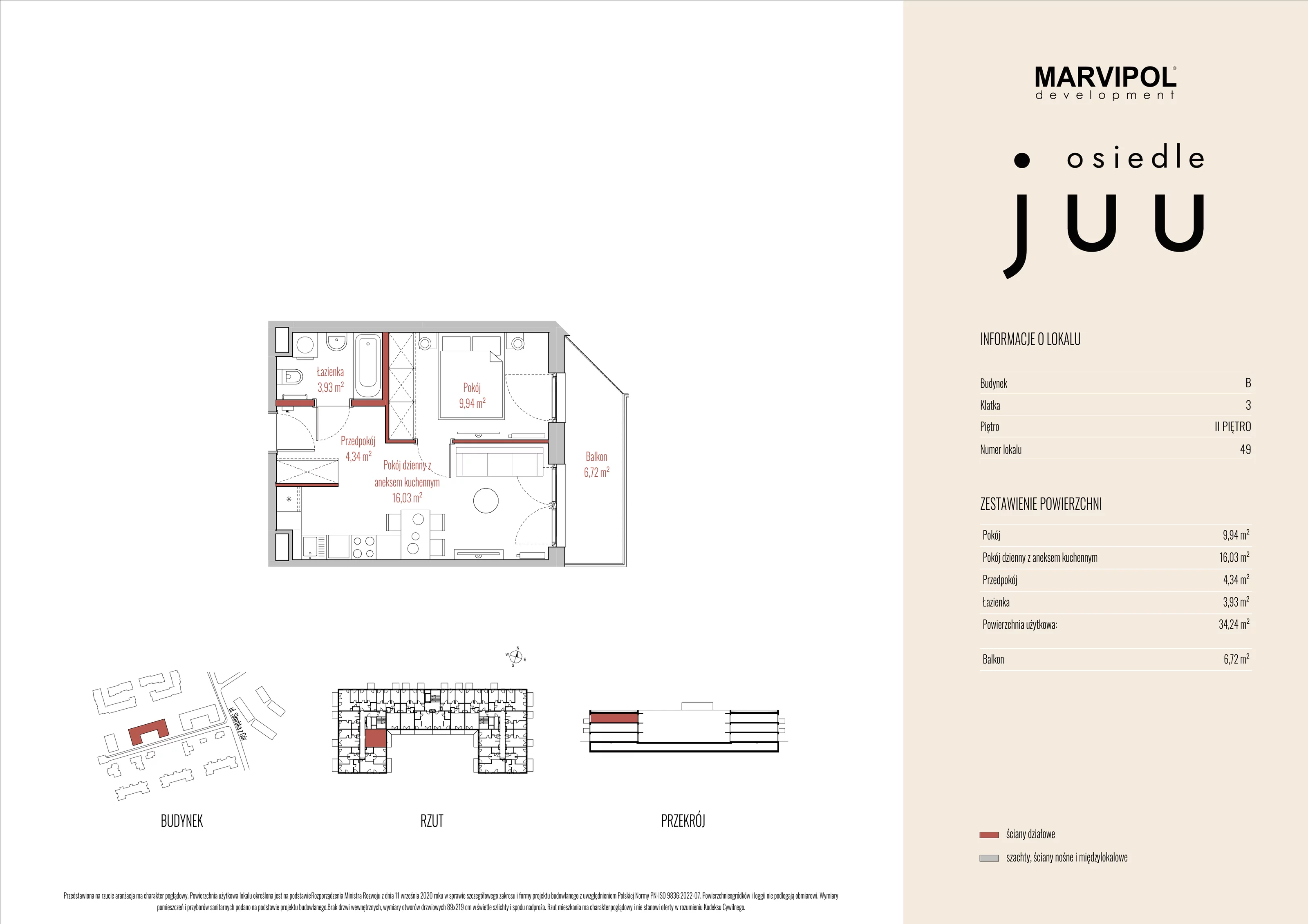 Mieszkanie 34,24 m², piętro 2, oferta nr B_M049, Osiedle Juu, Warszawa, Białołęka, Grodzisk, ul. Skarbka z Gór 47