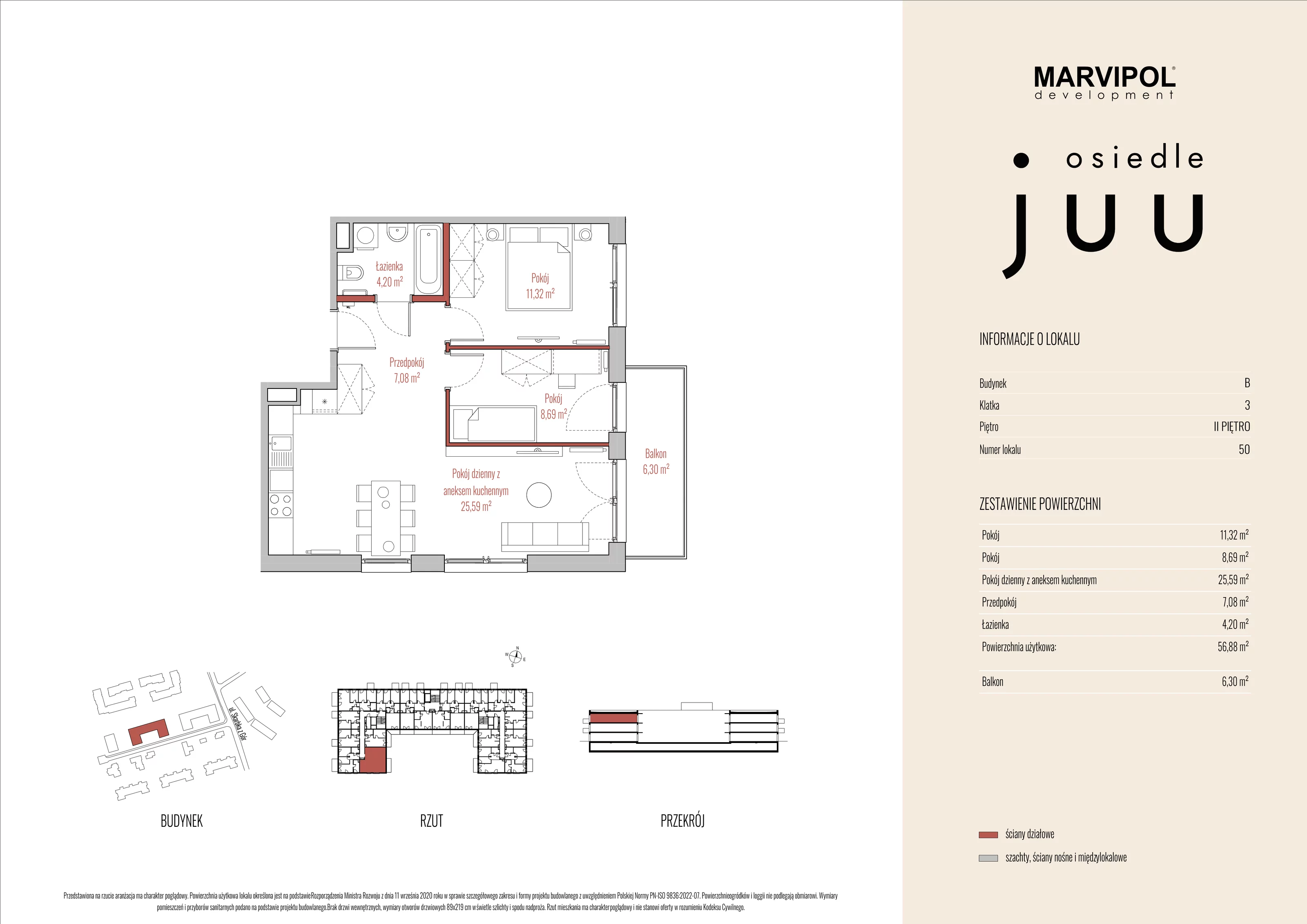 Mieszkanie 56,88 m², piętro 2, oferta nr B_M050, Osiedle Juu, Warszawa, Białołęka, Grodzisk, ul. Skarbka z Gór 47