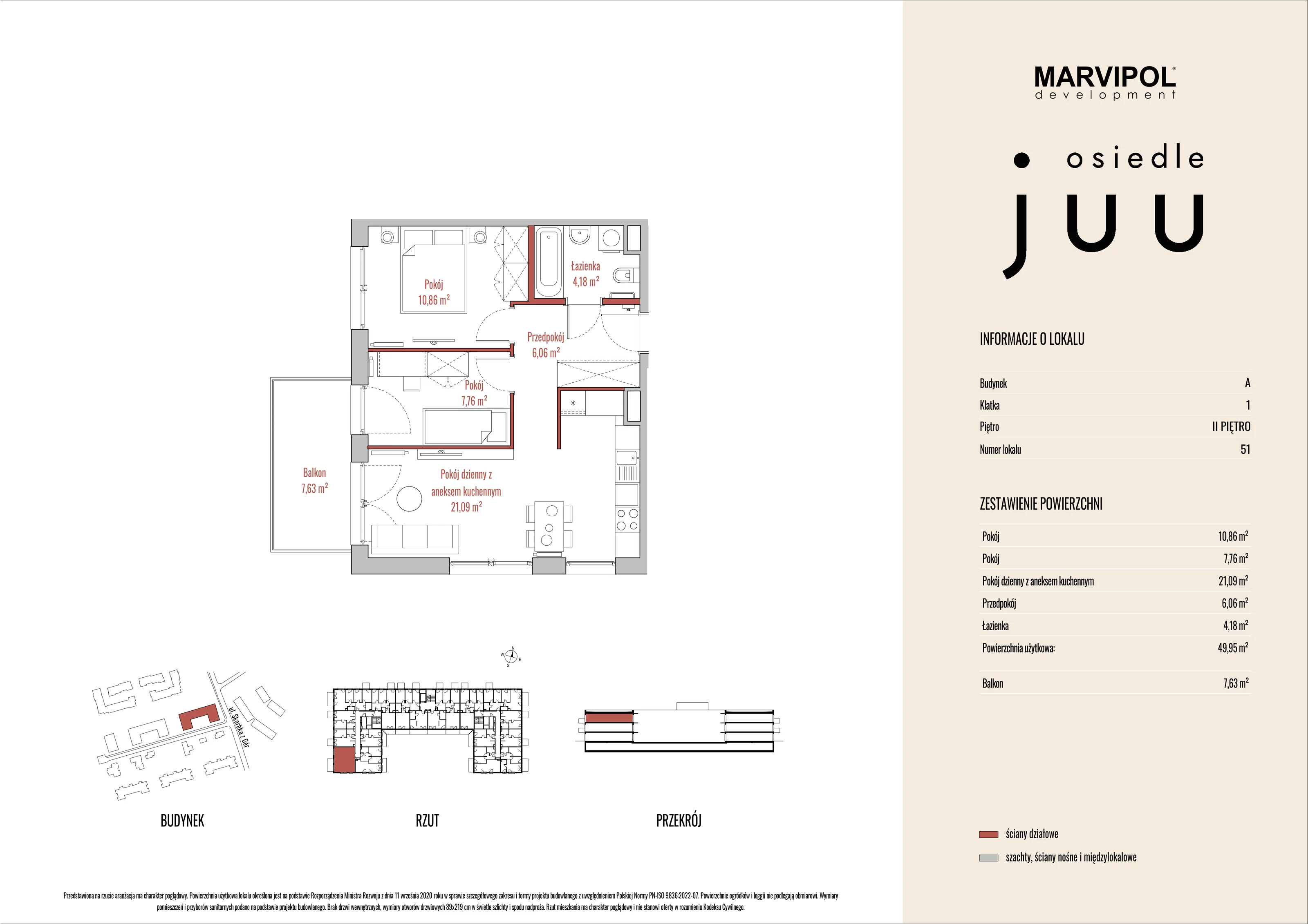 Mieszkanie 49,95 m², piętro 2, oferta nr A_M051, Osiedle Juu, Warszawa, Białołęka, Grodzisk, ul. Skarbka z Gór 47