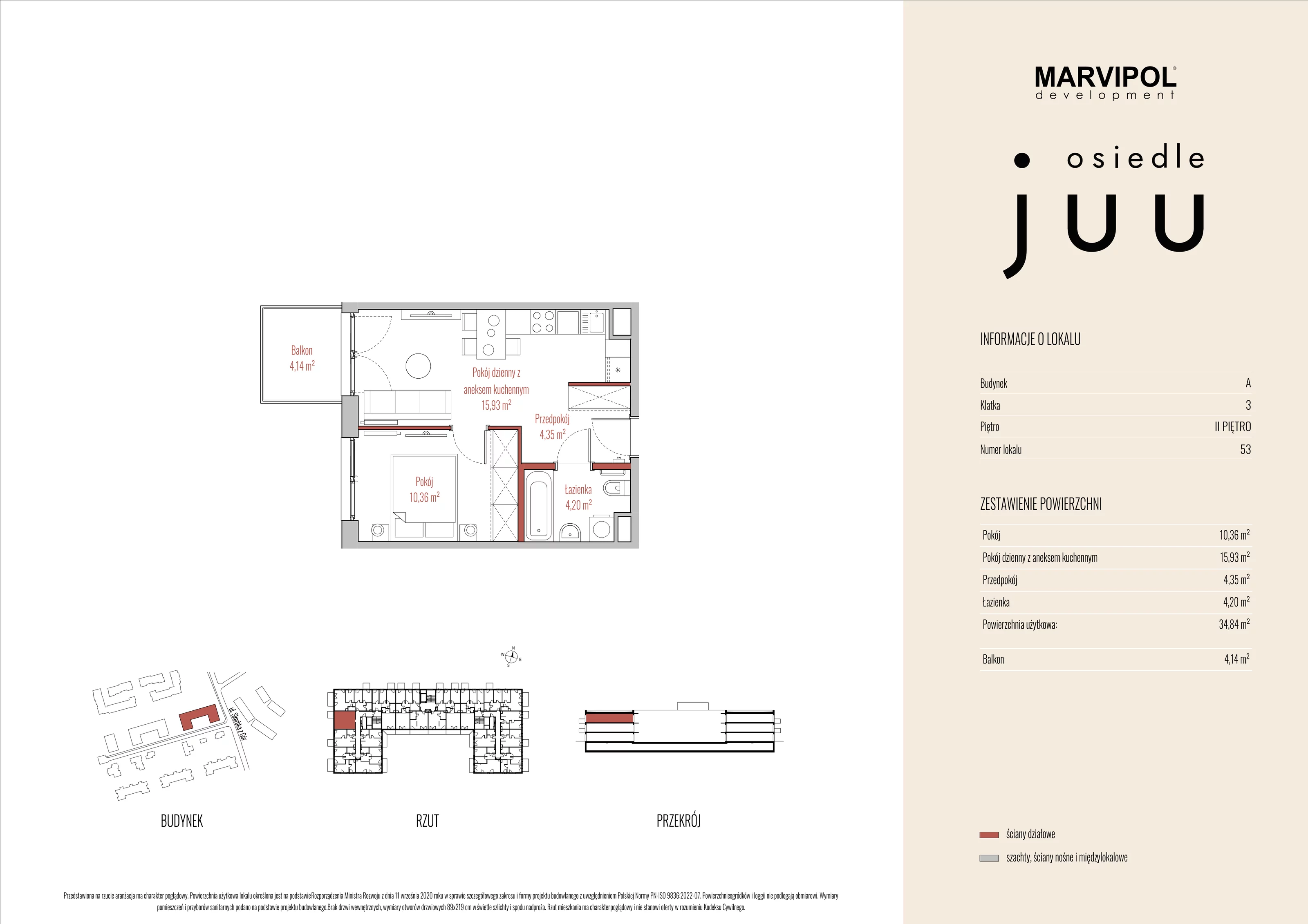 Mieszkanie 34,84 m², piętro 2, oferta nr A_M053, Osiedle Juu, Warszawa, Białołęka, Grodzisk, ul. Skarbka z Gór 47