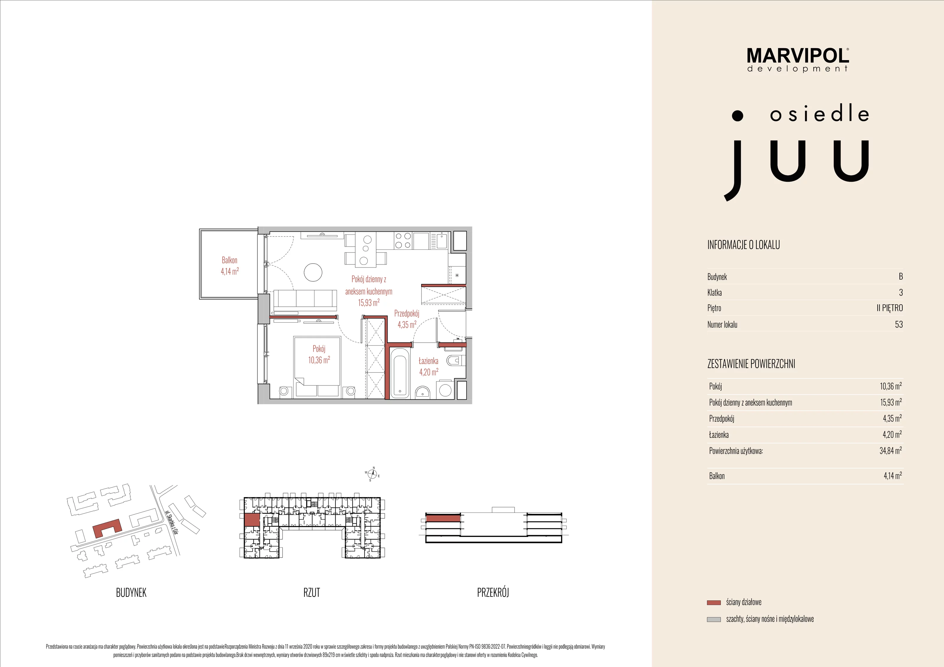 Mieszkanie 34,84 m², piętro 2, oferta nr B_M053, Osiedle Juu, Warszawa, Białołęka, Grodzisk, ul. Skarbka z Gór 47