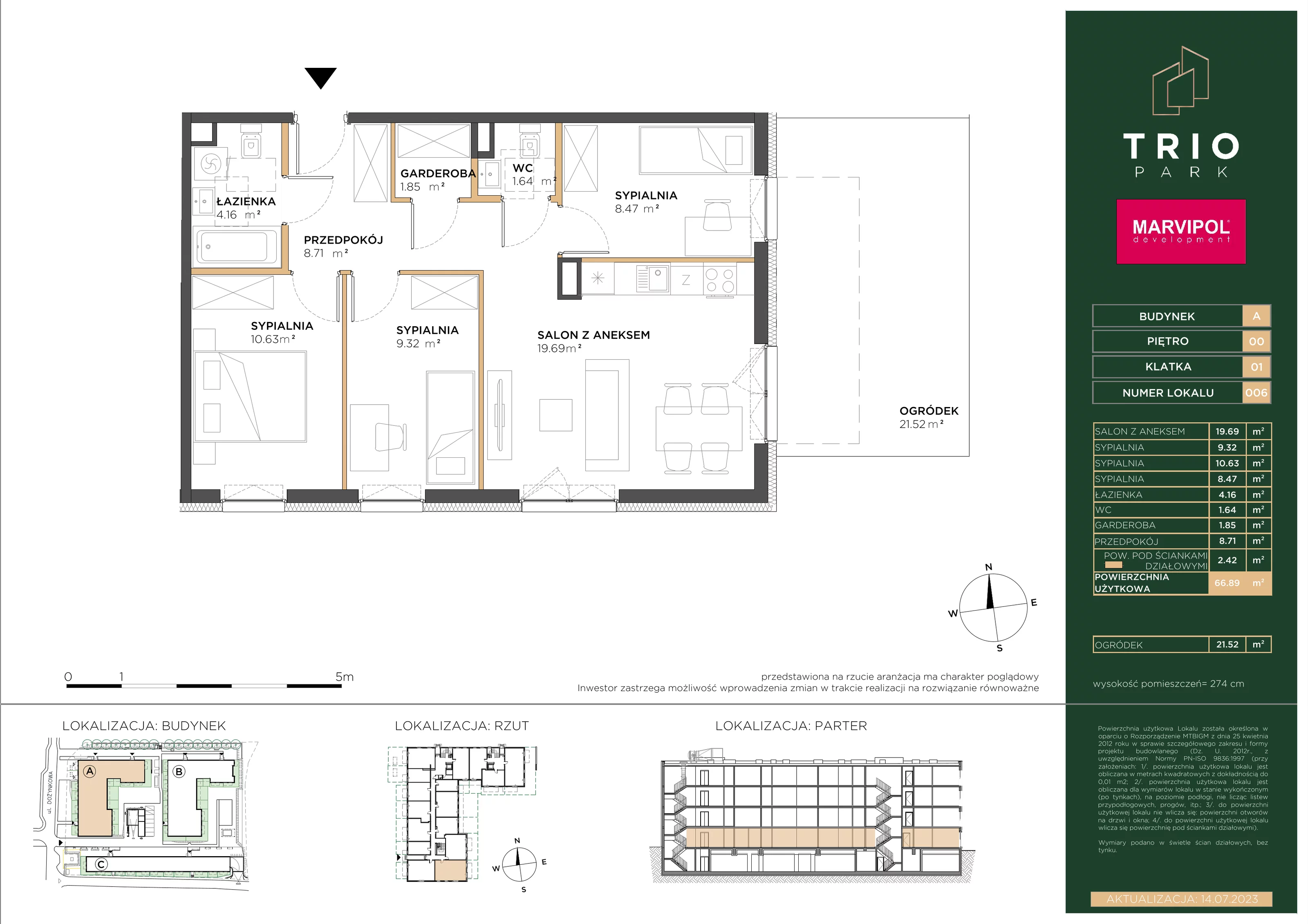 Mieszkanie 66,89 m², parter, oferta nr A006, Trio Park, Wrocław, Klecina, Krzyki, ul. Dożynkowa