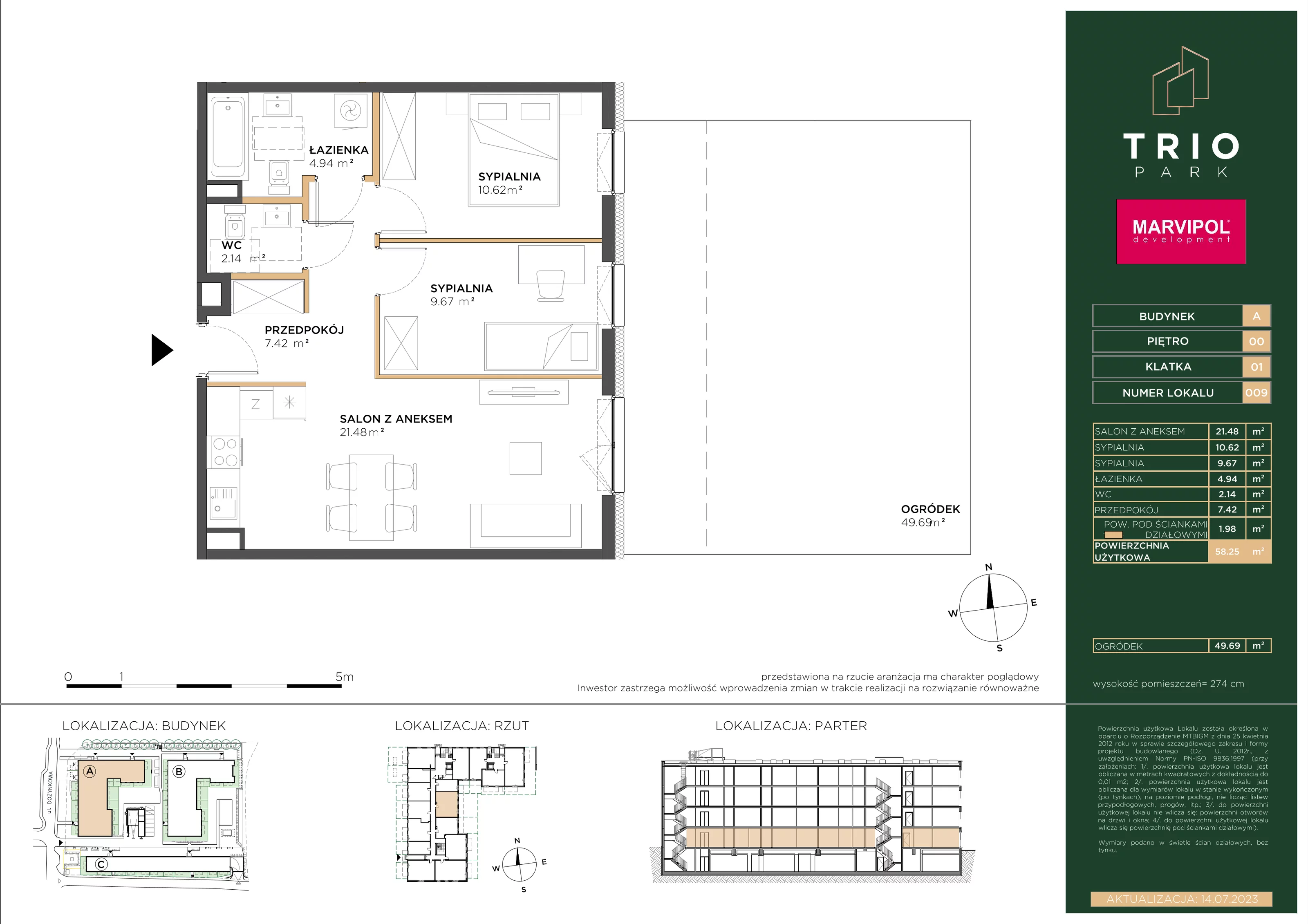 Mieszkanie 53,63 m², parter, oferta nr A011, Trio Park, Wrocław, Klecina, Krzyki, ul. Dożynkowa