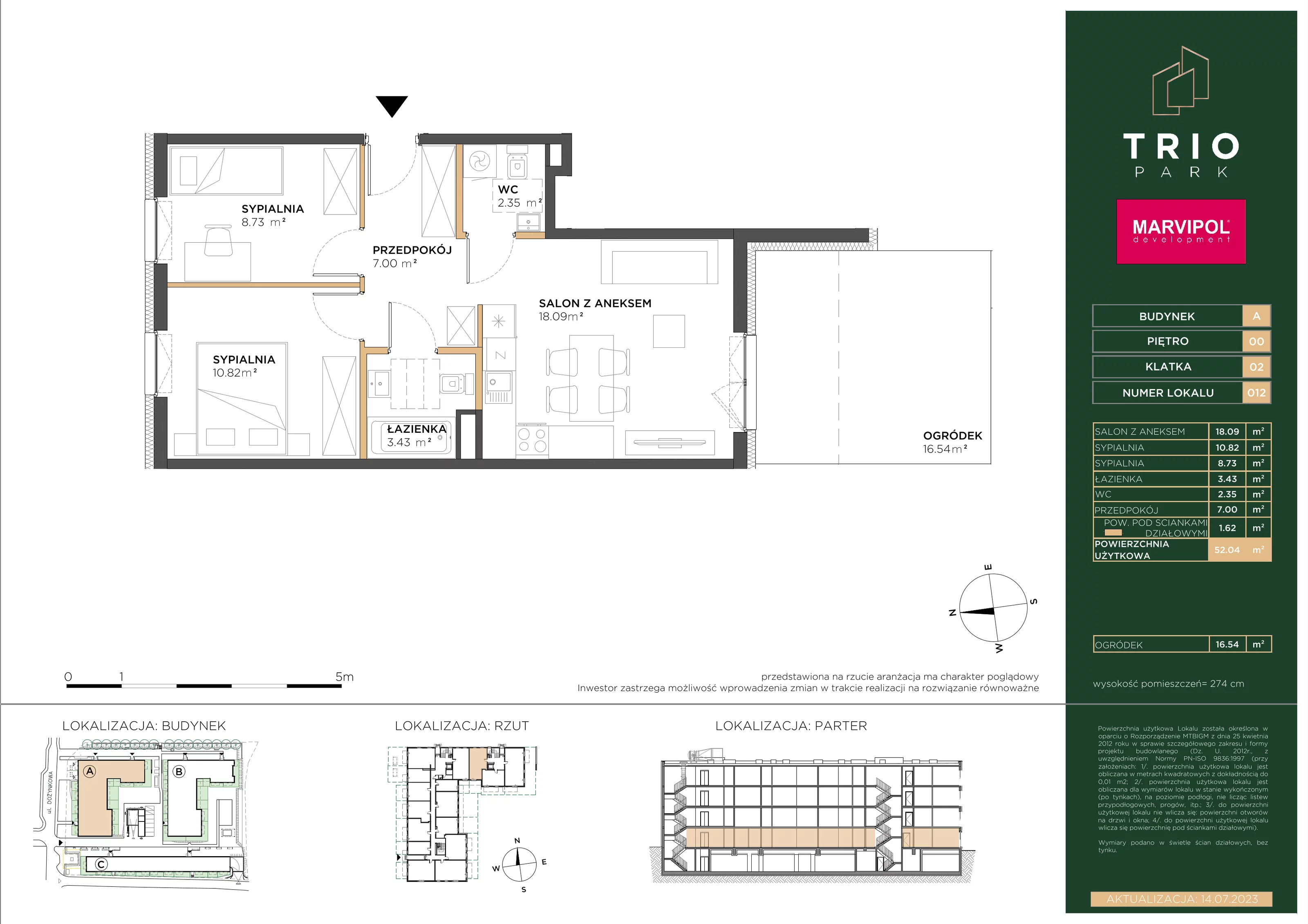 Mieszkanie 52,04 m², parter, oferta nr A012, Trio Park, Wrocław, Klecina, Krzyki, ul. Dożynkowa