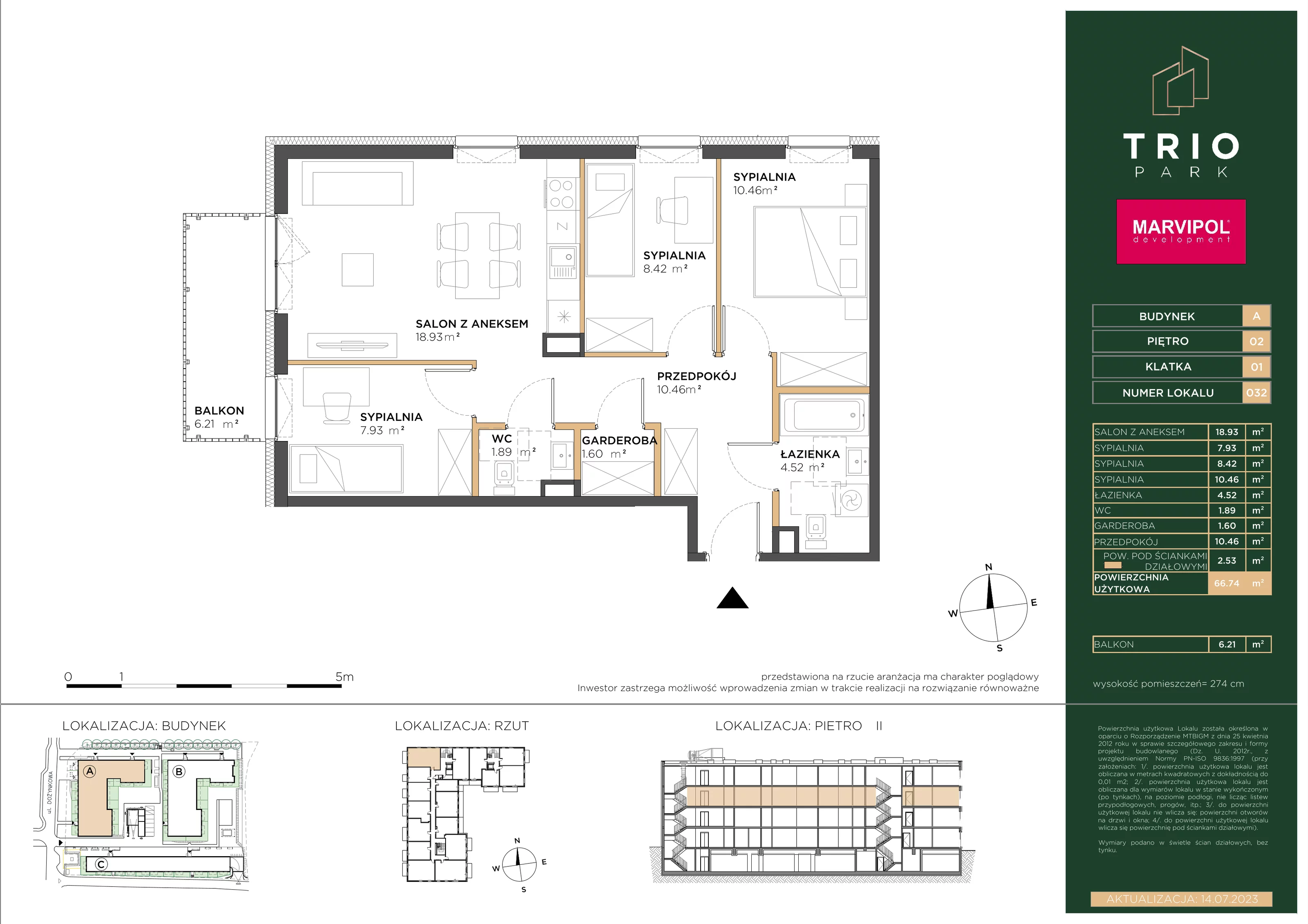 Mieszkanie 66,74 m², piętro 2, oferta nr A032, Trio Park, Wrocław, Klecina, Krzyki, ul. Dożynkowa