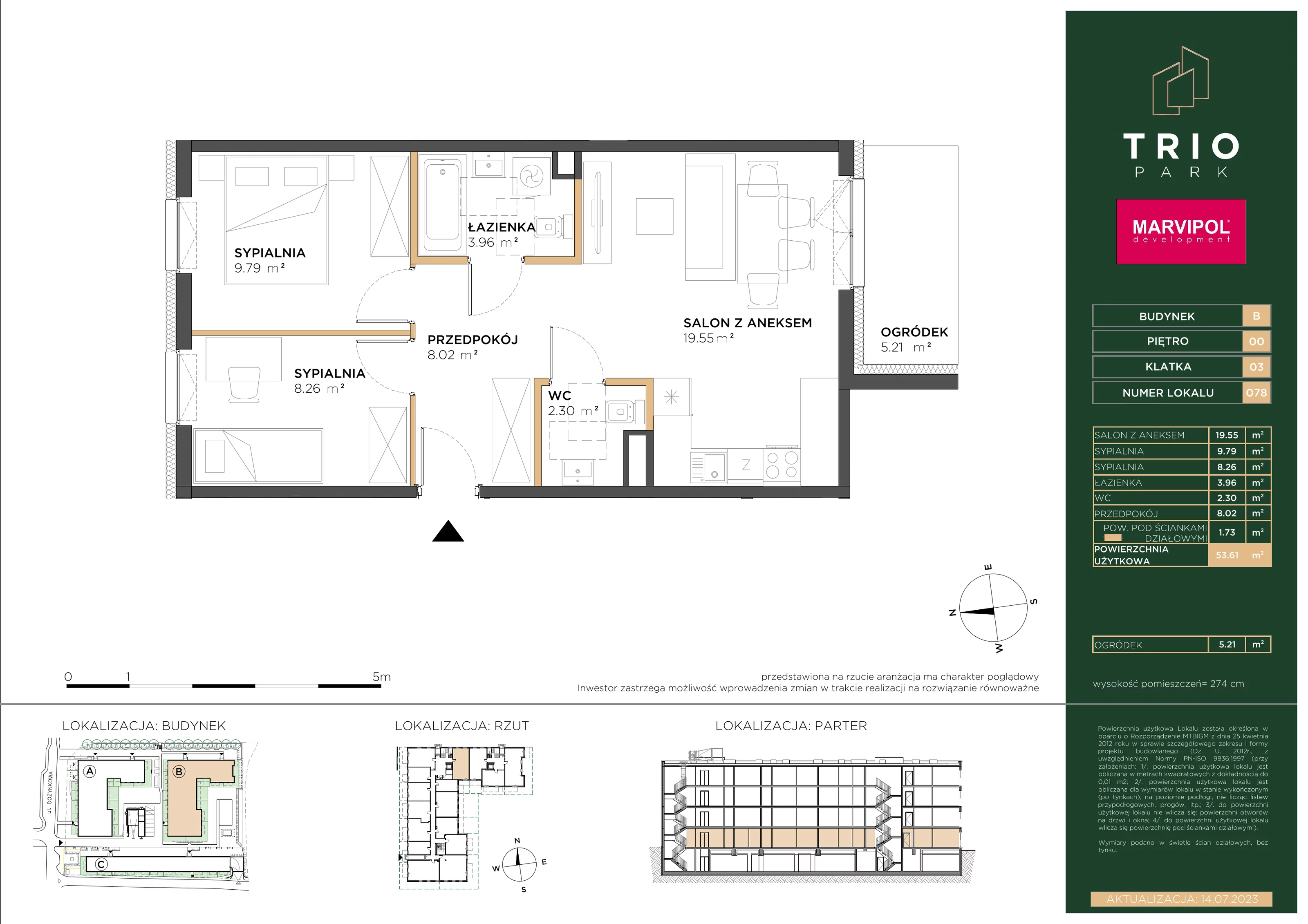 Mieszkanie 53,61 m², parter, oferta nr B078, Trio Park, Wrocław, Klecina, Krzyki, ul. Dożynkowa