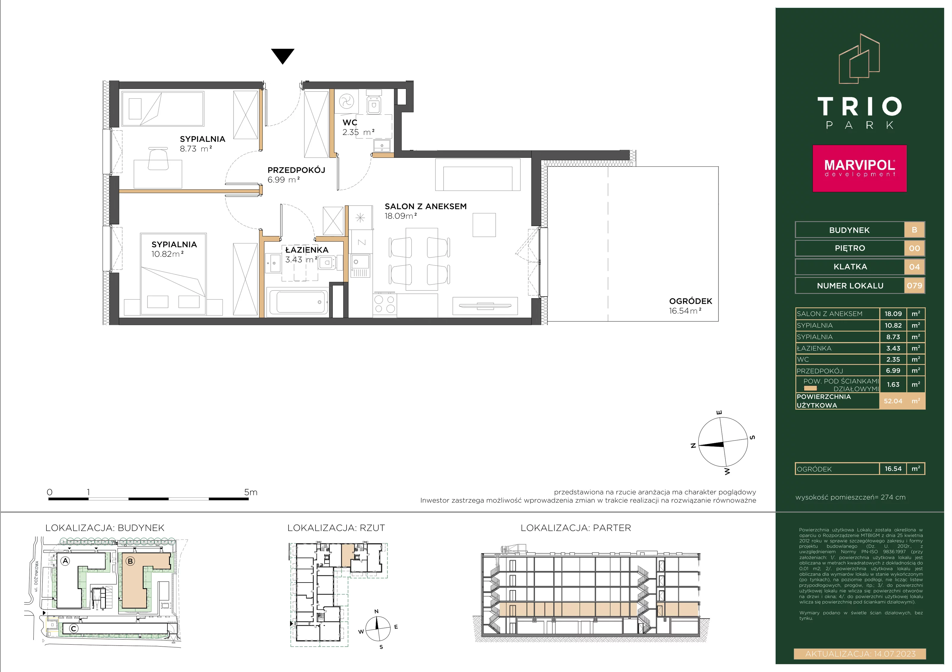 Mieszkanie 52,04 m², parter, oferta nr B079, Trio Park, Wrocław, Klecina, Krzyki, ul. Dożynkowa