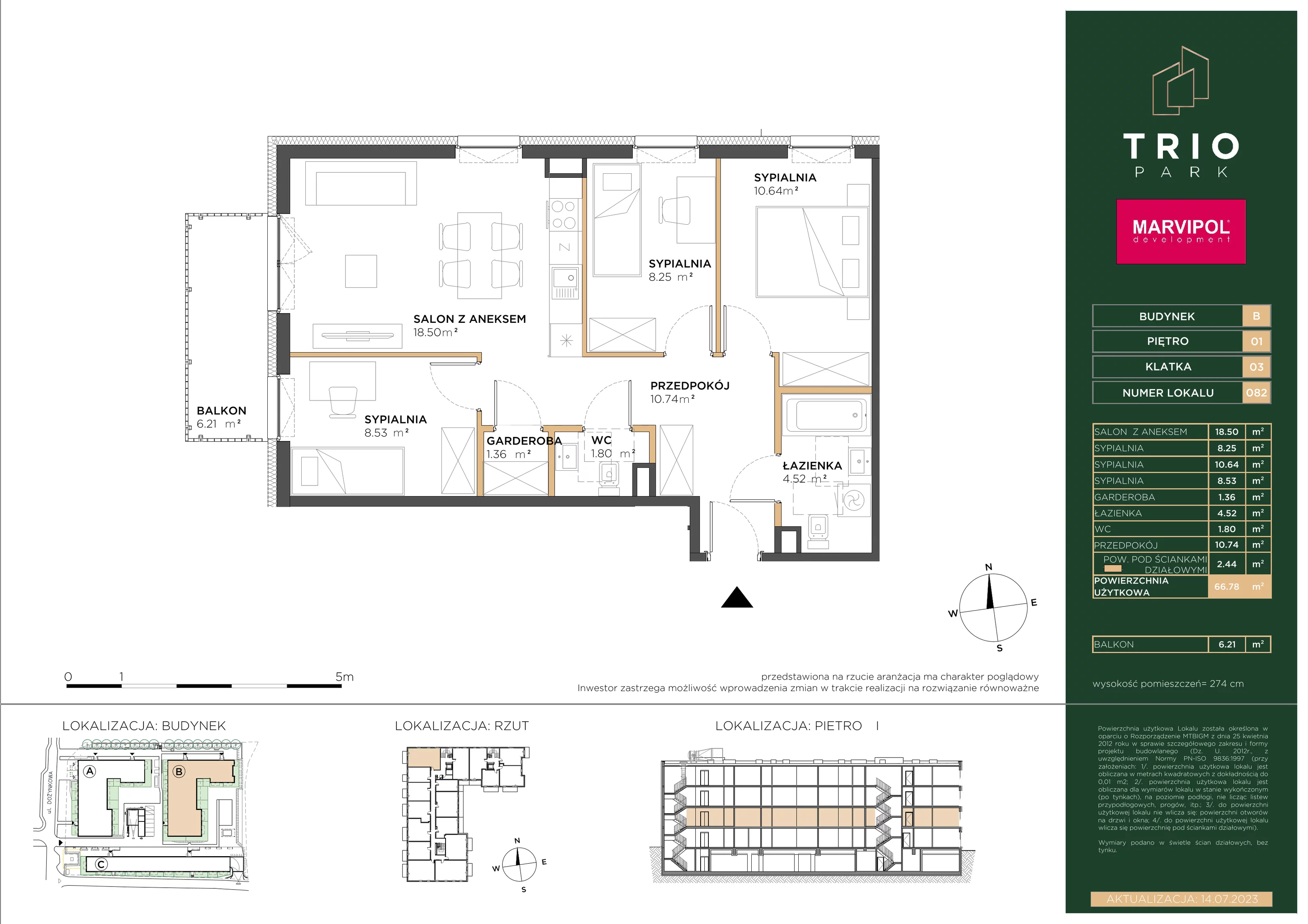 Mieszkanie 66,78 m², piętro 1, oferta nr B082, Trio Park, Wrocław, Klecina, Krzyki, ul. Dożynkowa