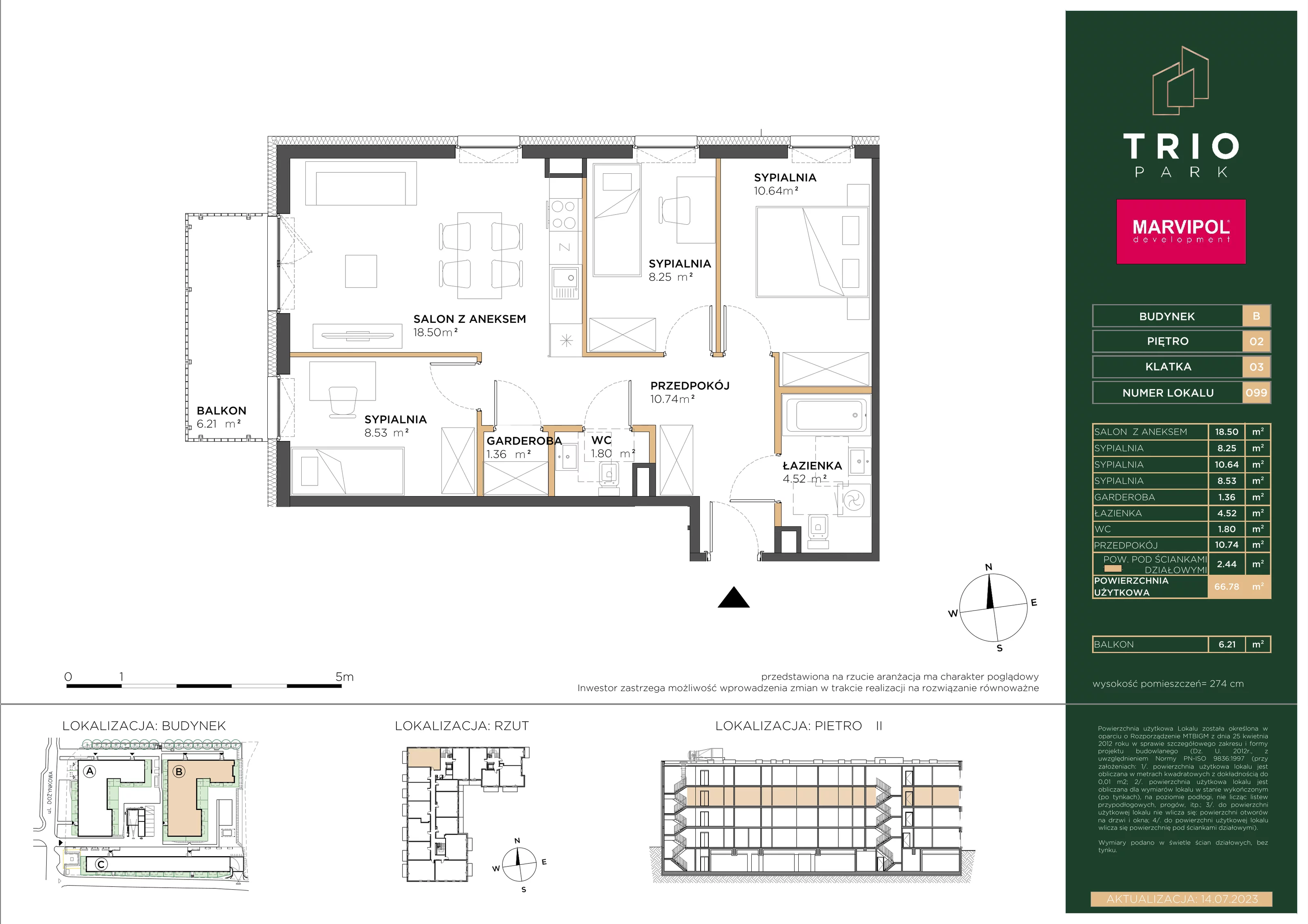 Mieszkanie 66,78 m², piętro 2, oferta nr B099, Trio Park, Wrocław, Klecina, Krzyki, ul. Dożynkowa